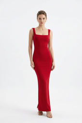Crimson Square Neck Maxi Dress