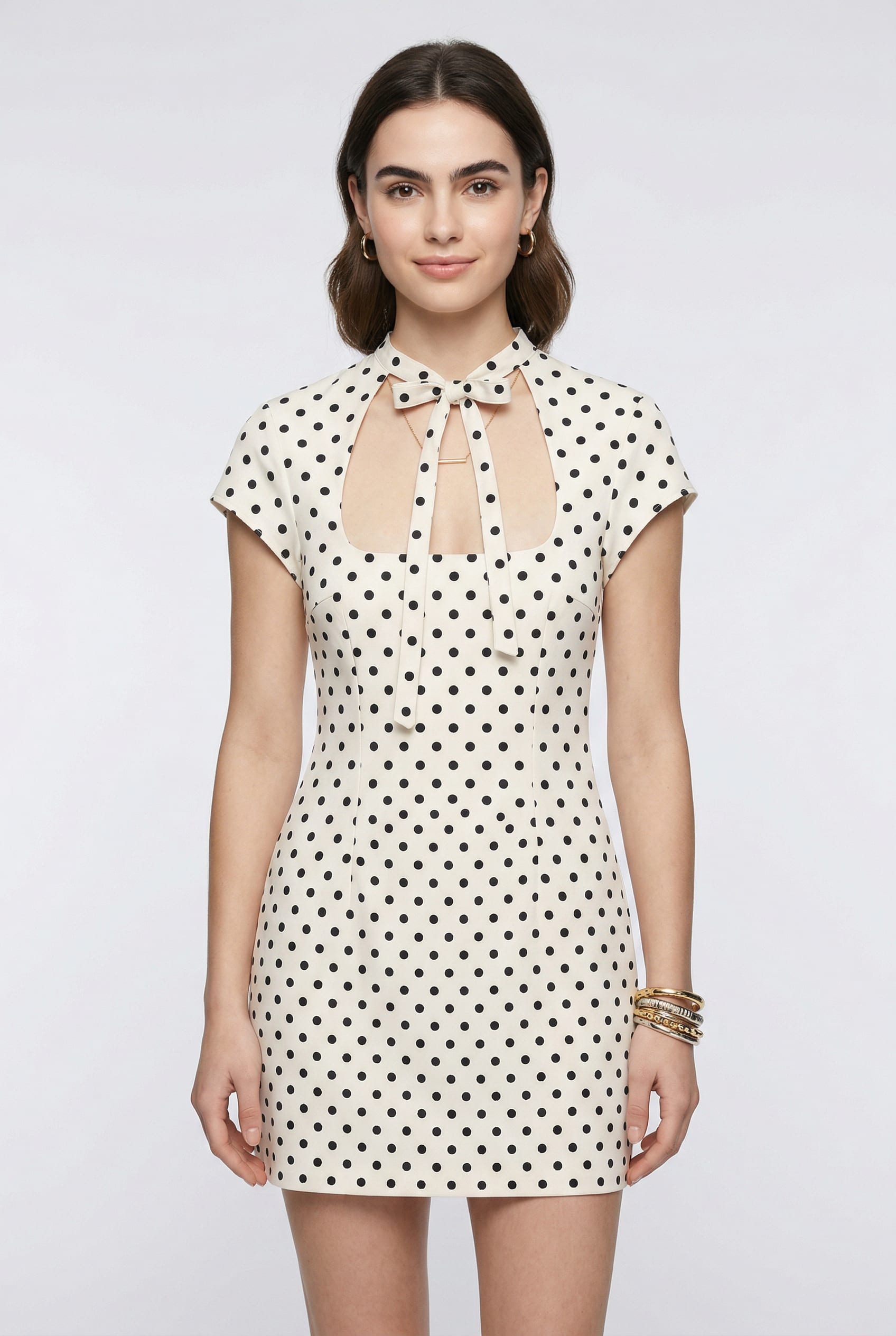 Ivory Polka Dot Mini Keyhole Dress
