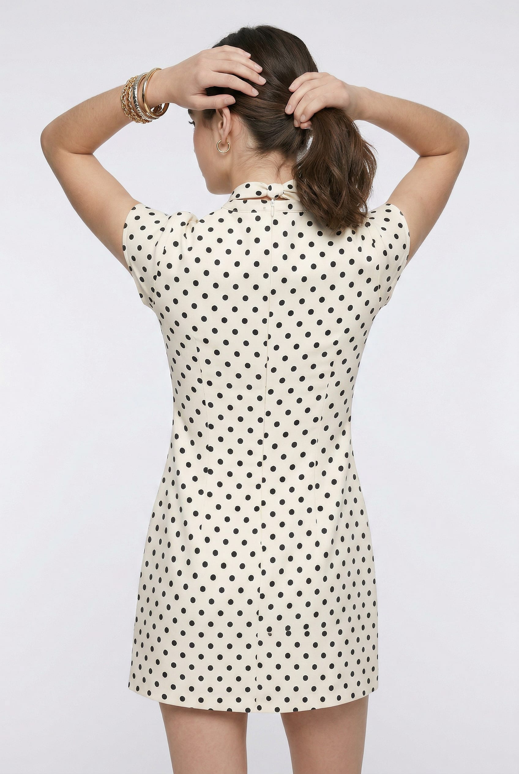 Ivory Polka Dot Mini Keyhole Dress