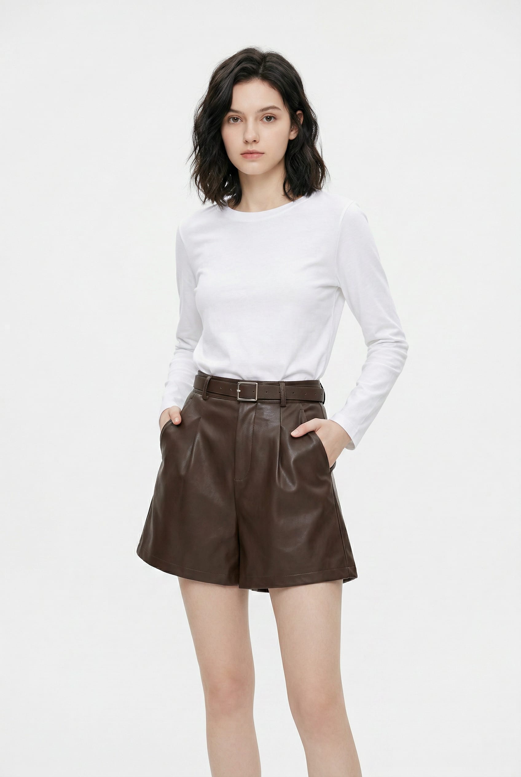 Chocolate Brown Leather Shorts