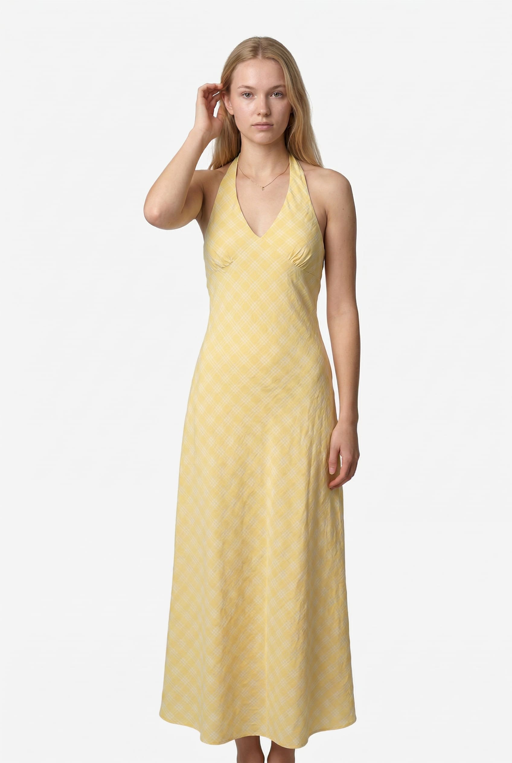 Yellow Gingham Halter Maxi Dress