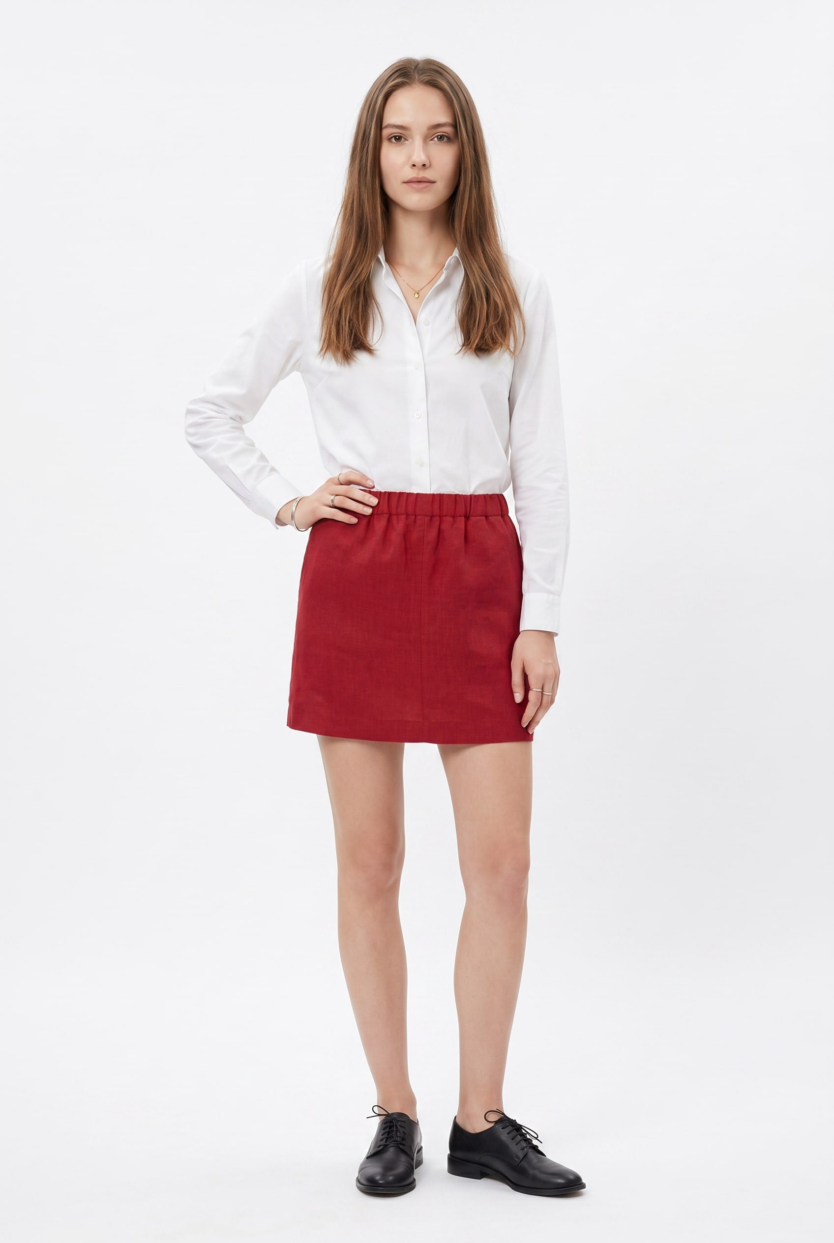 Crimson Red Elastic Waist Mini Skirt