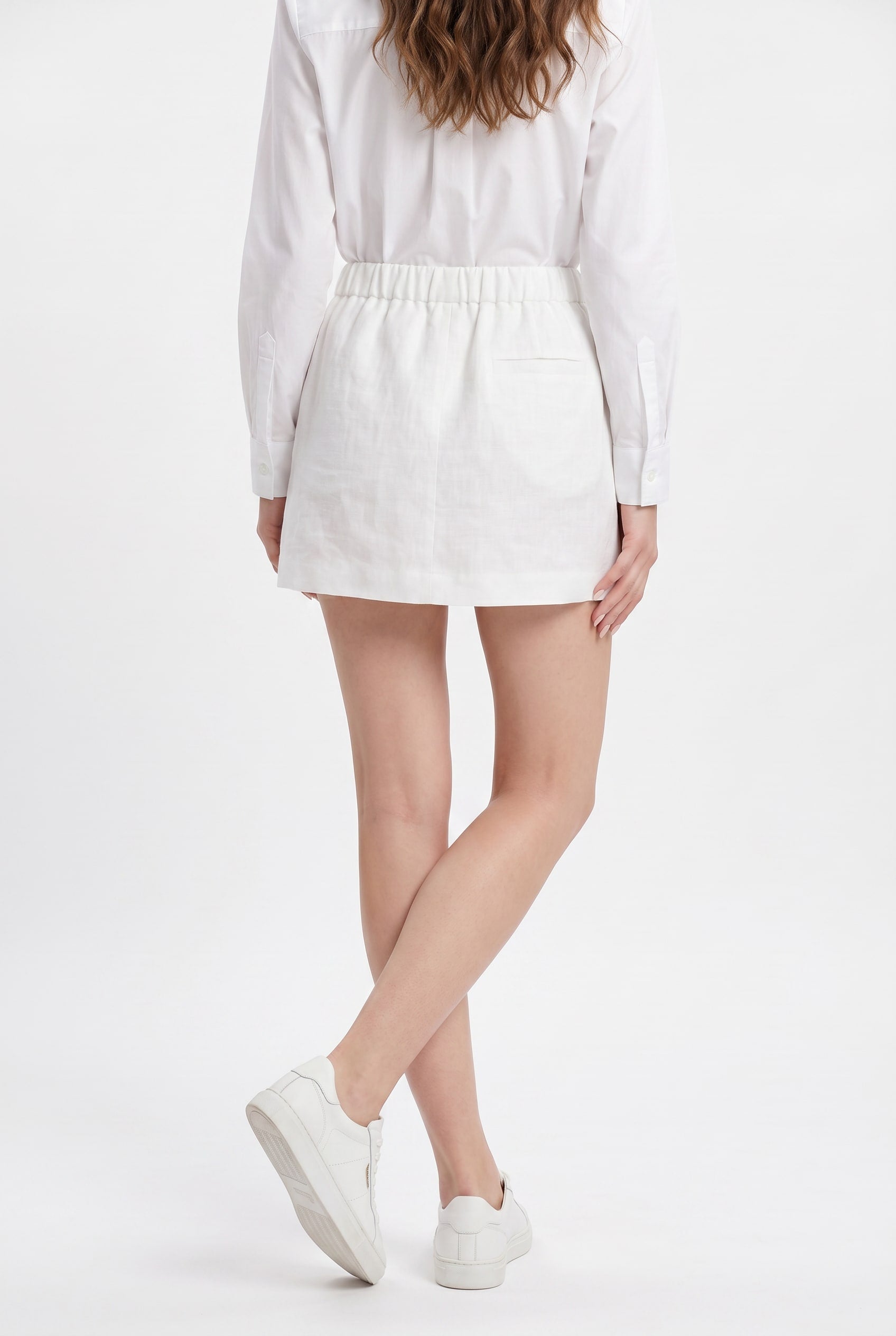 White Elastic Waist Shirt Mini Skirt