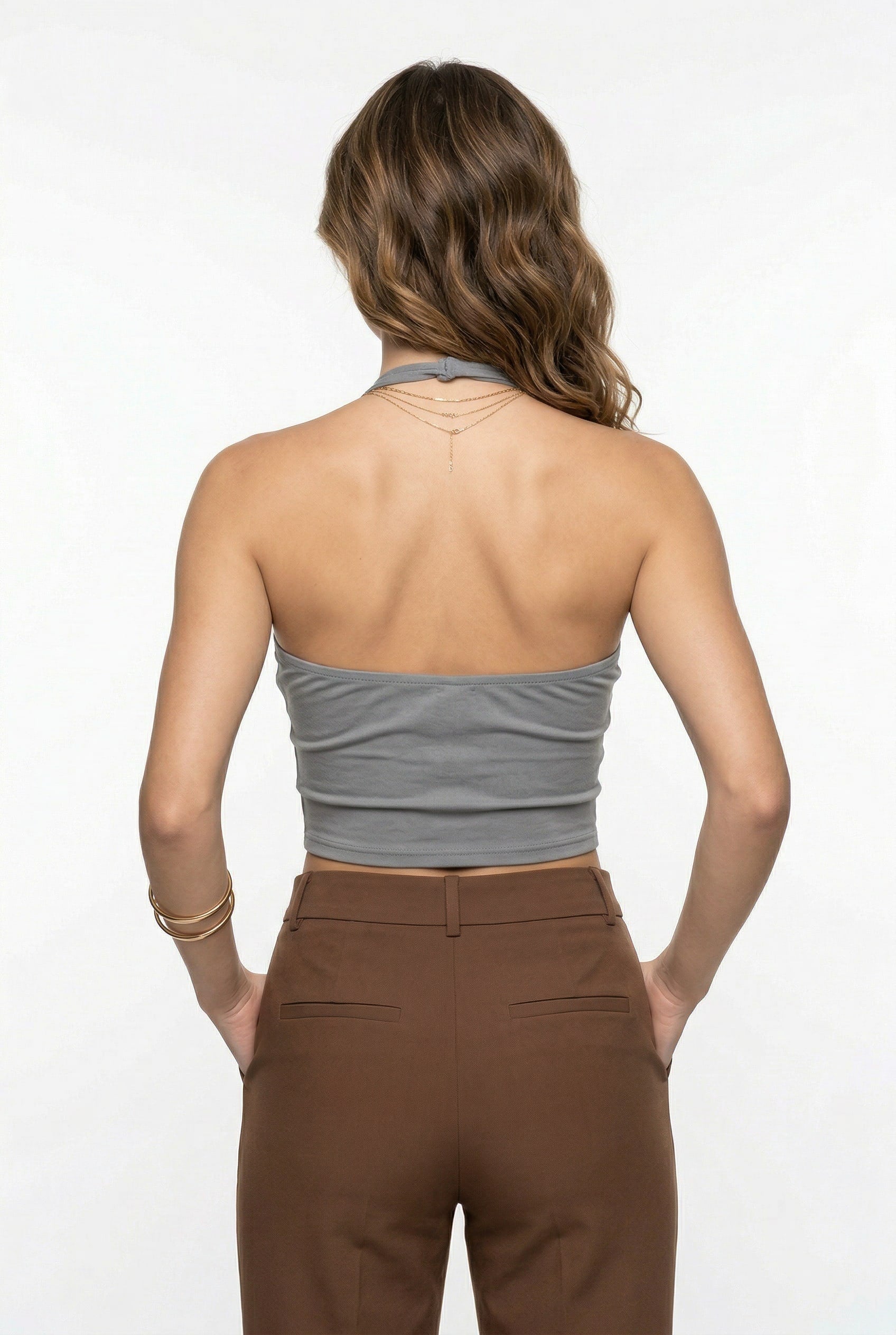 Charcoal Grey Halter Crop Top