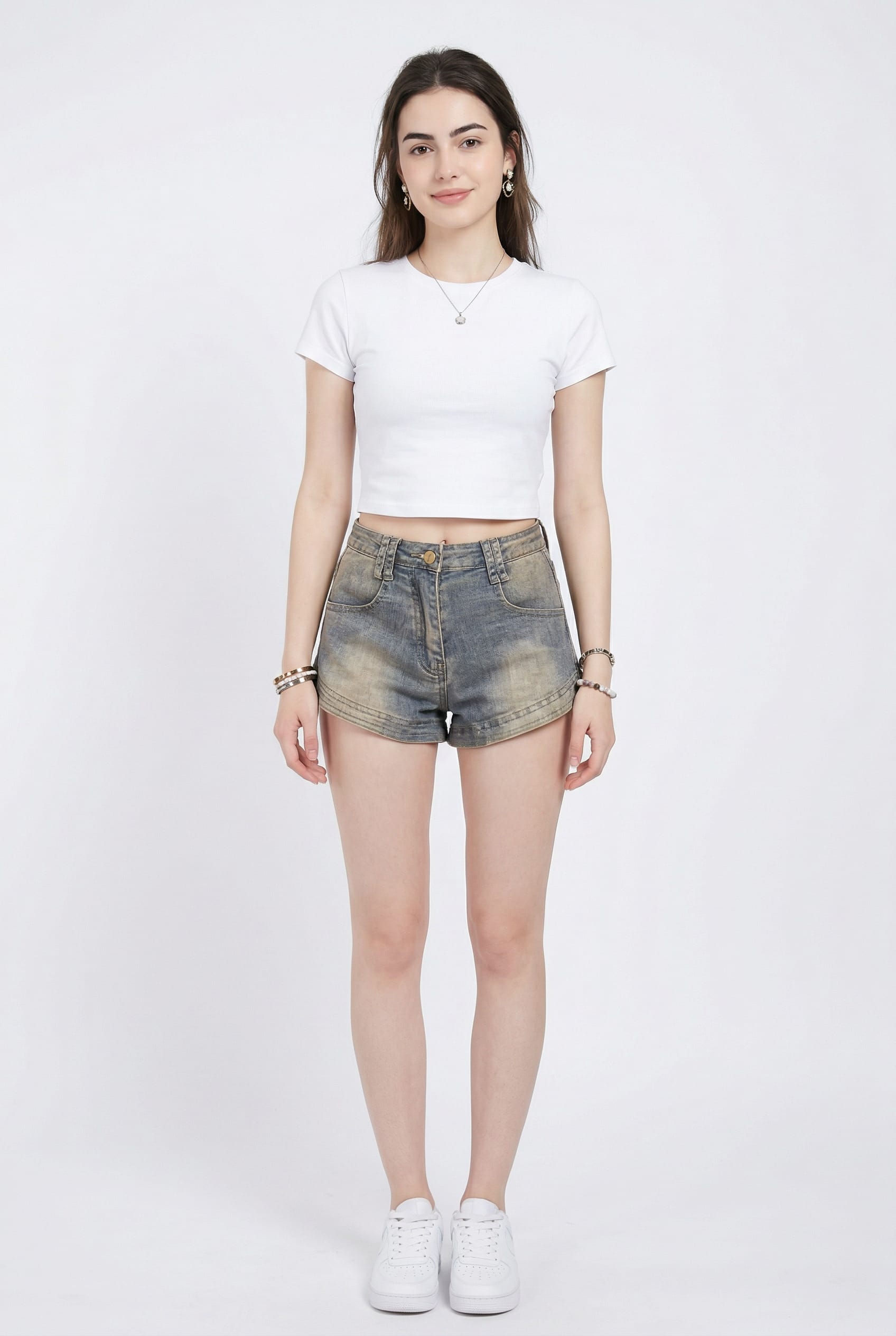 Faded Denim High-Rise Shorts