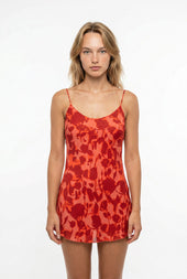 Coral Floral Print Mini Slip Dress