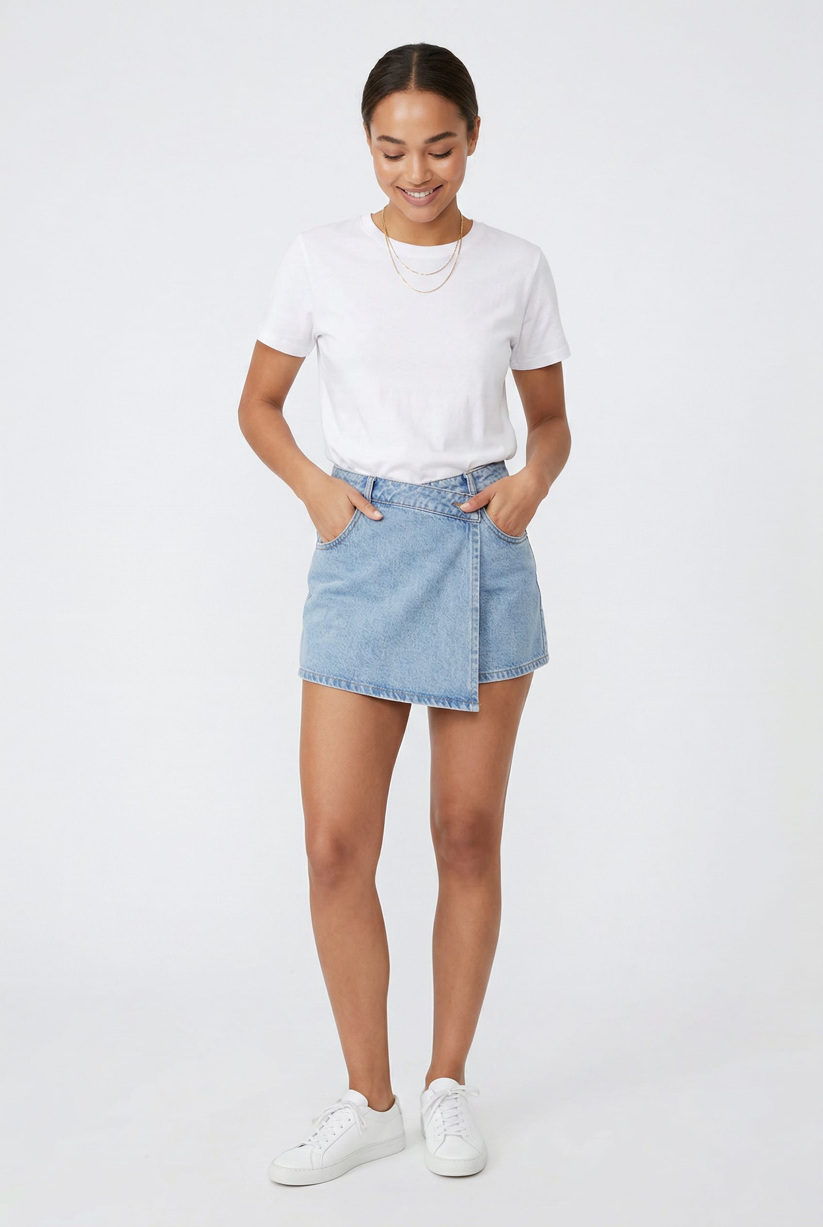 Light Blue Denim Wrap Skort