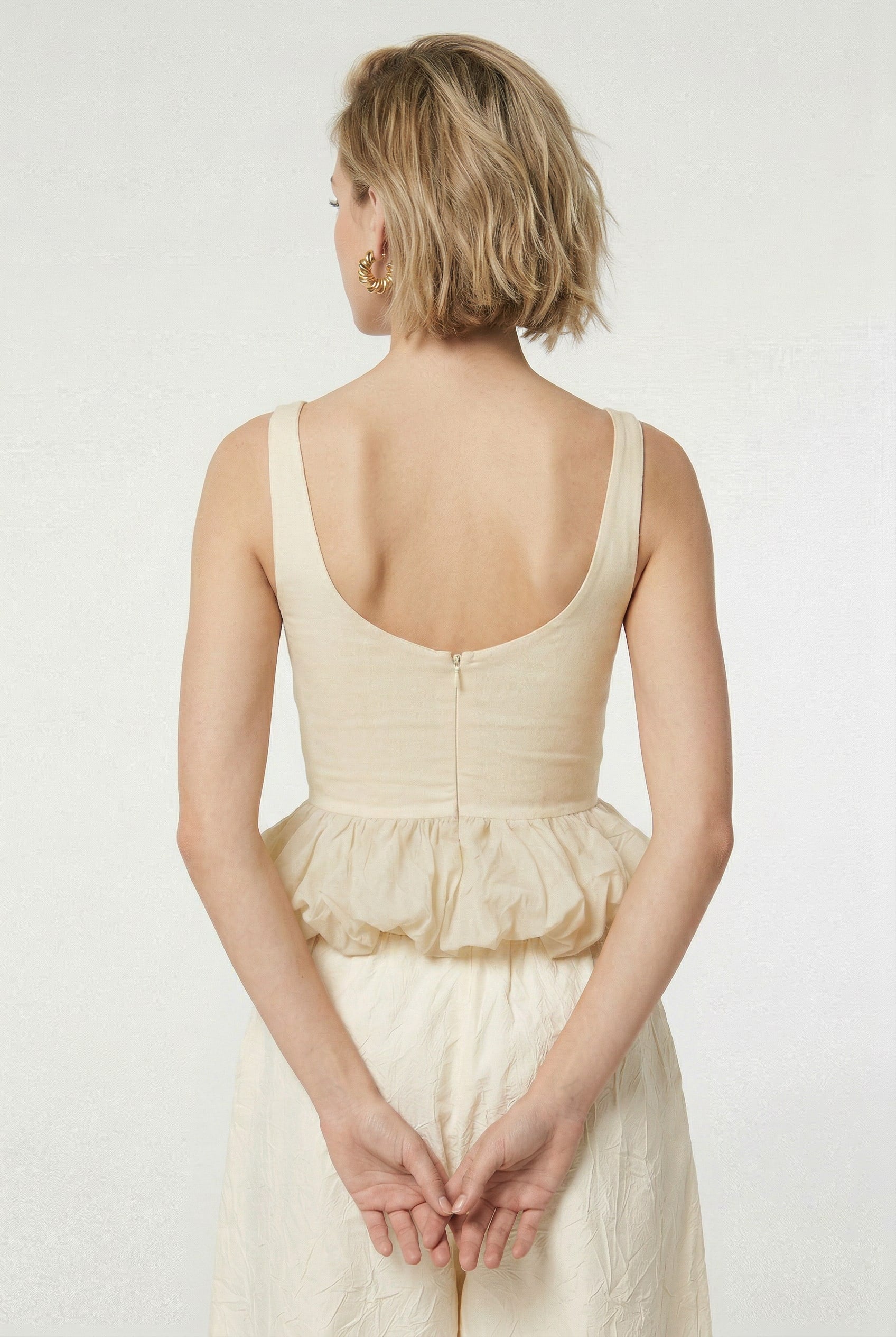 Cream Gathered Peplum Tank Top