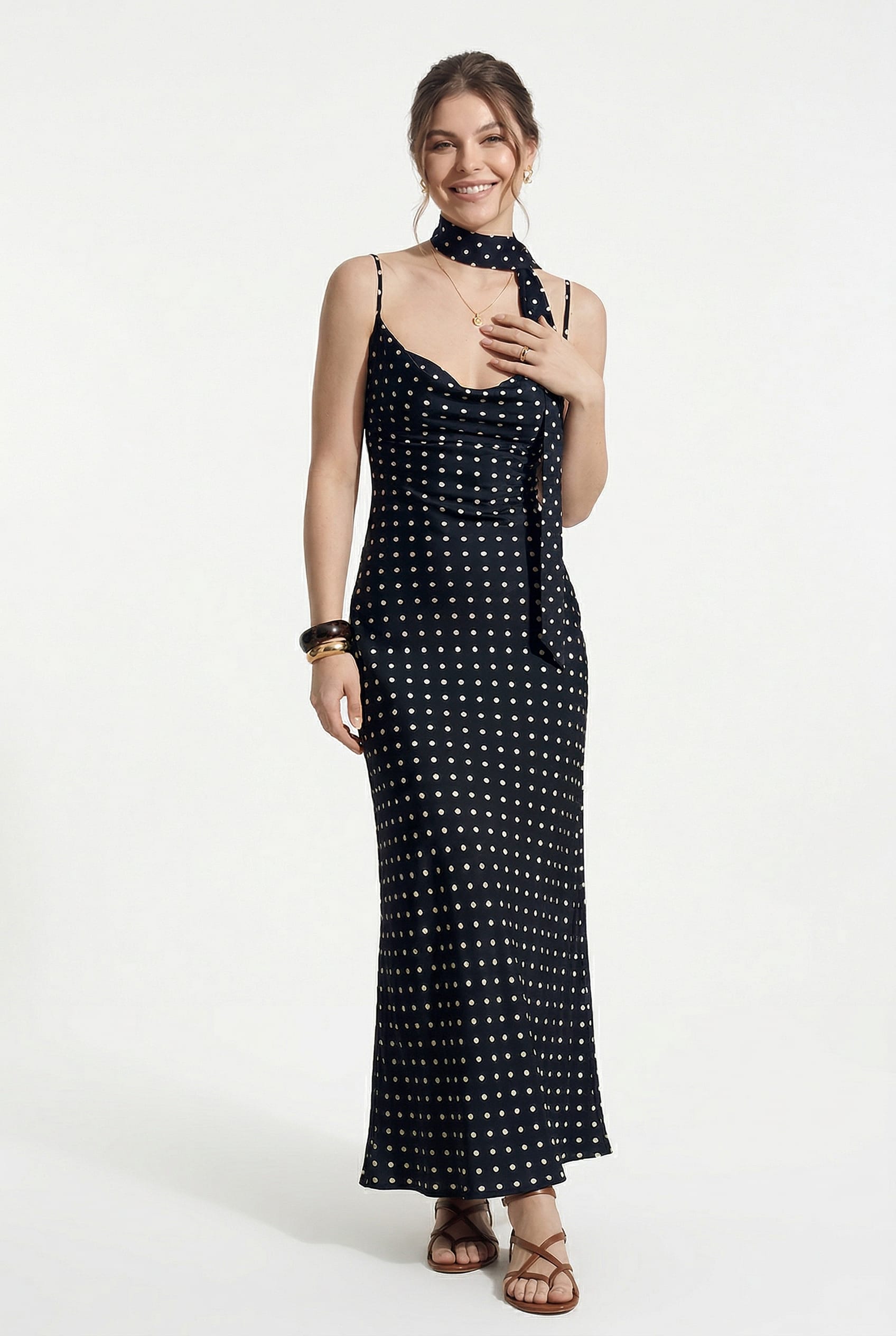Black Polka Dot Maxi Slip Dress