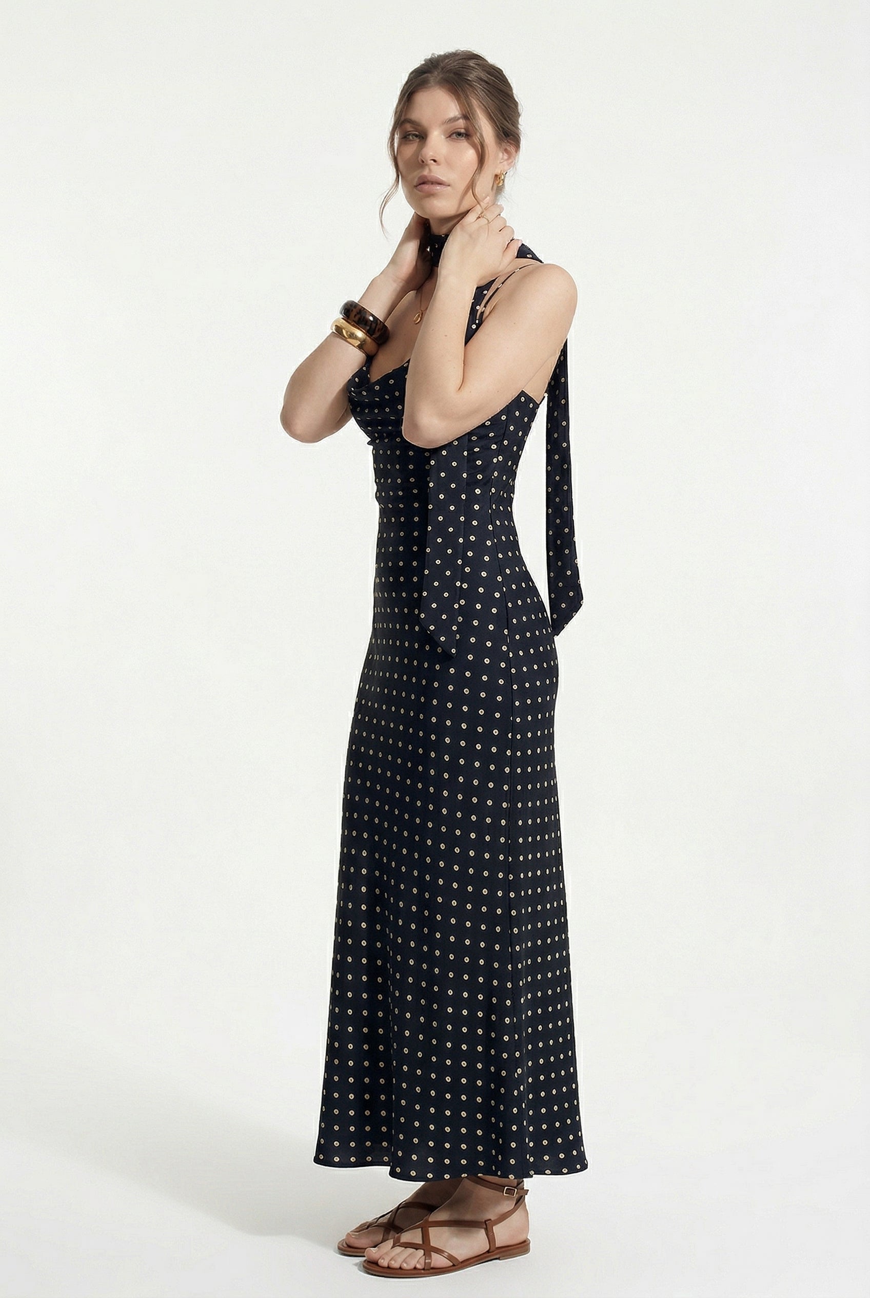 Black Polka Dot Maxi Slip Dress