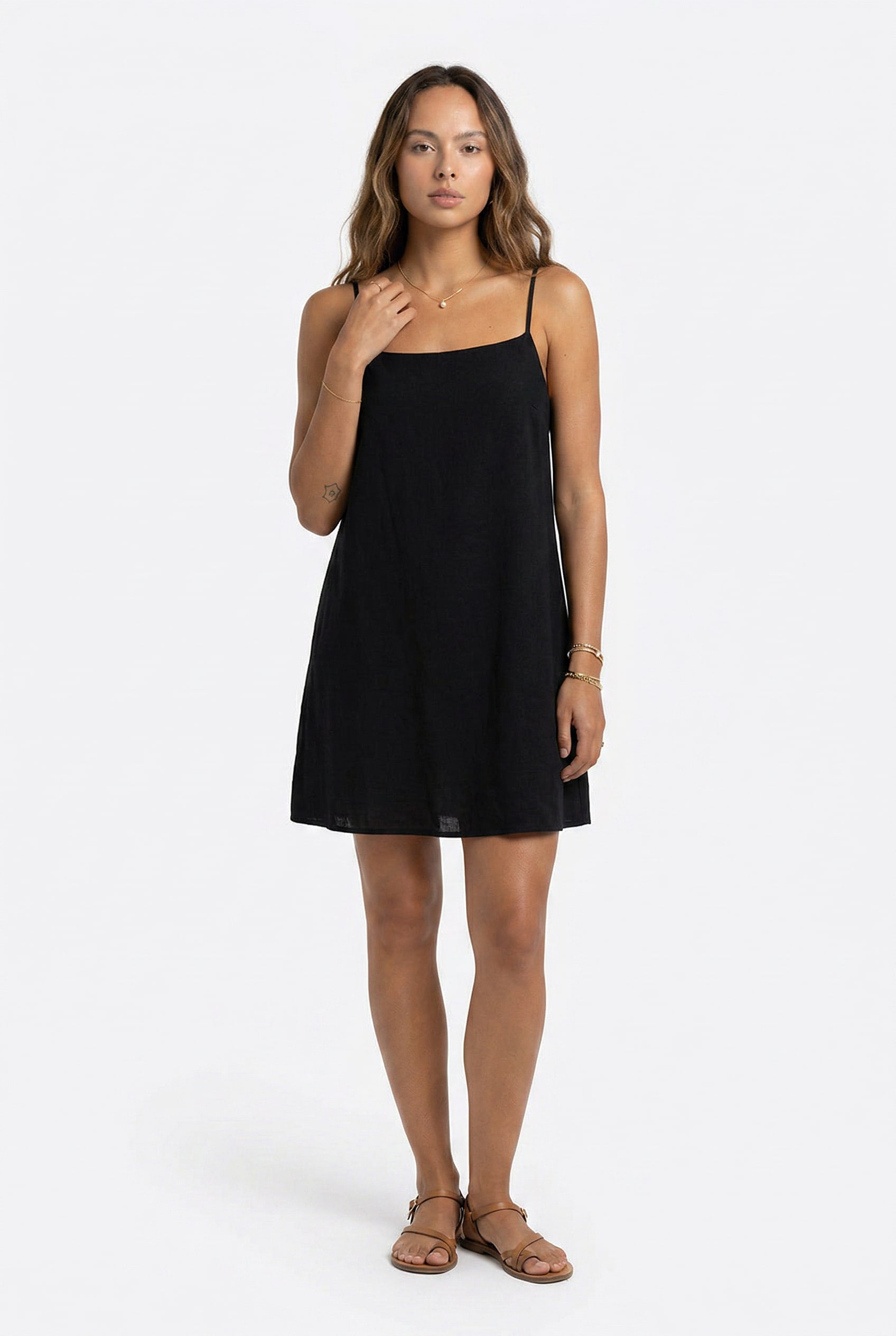 Black Linen Slip Mini Dress