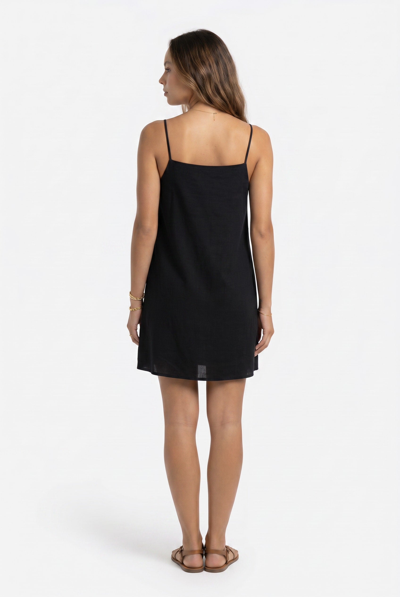 Black Linen Slip Mini Dress