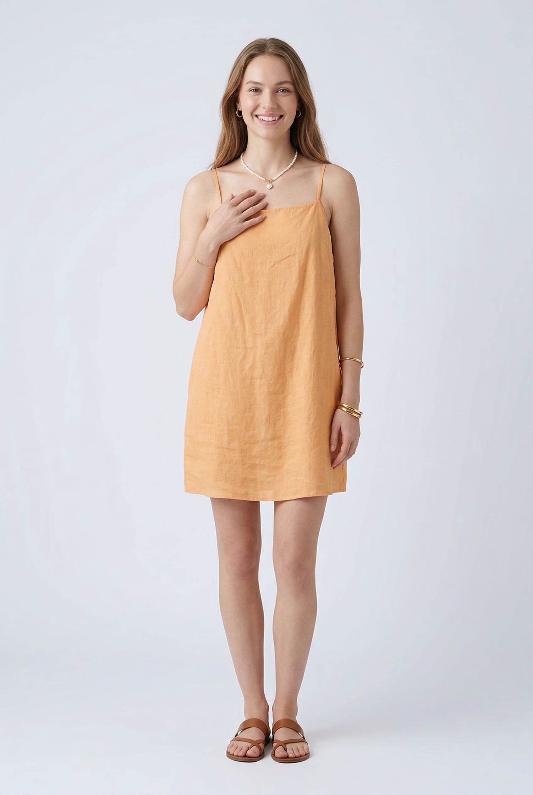 Apricot Linen Mini Slip Dress