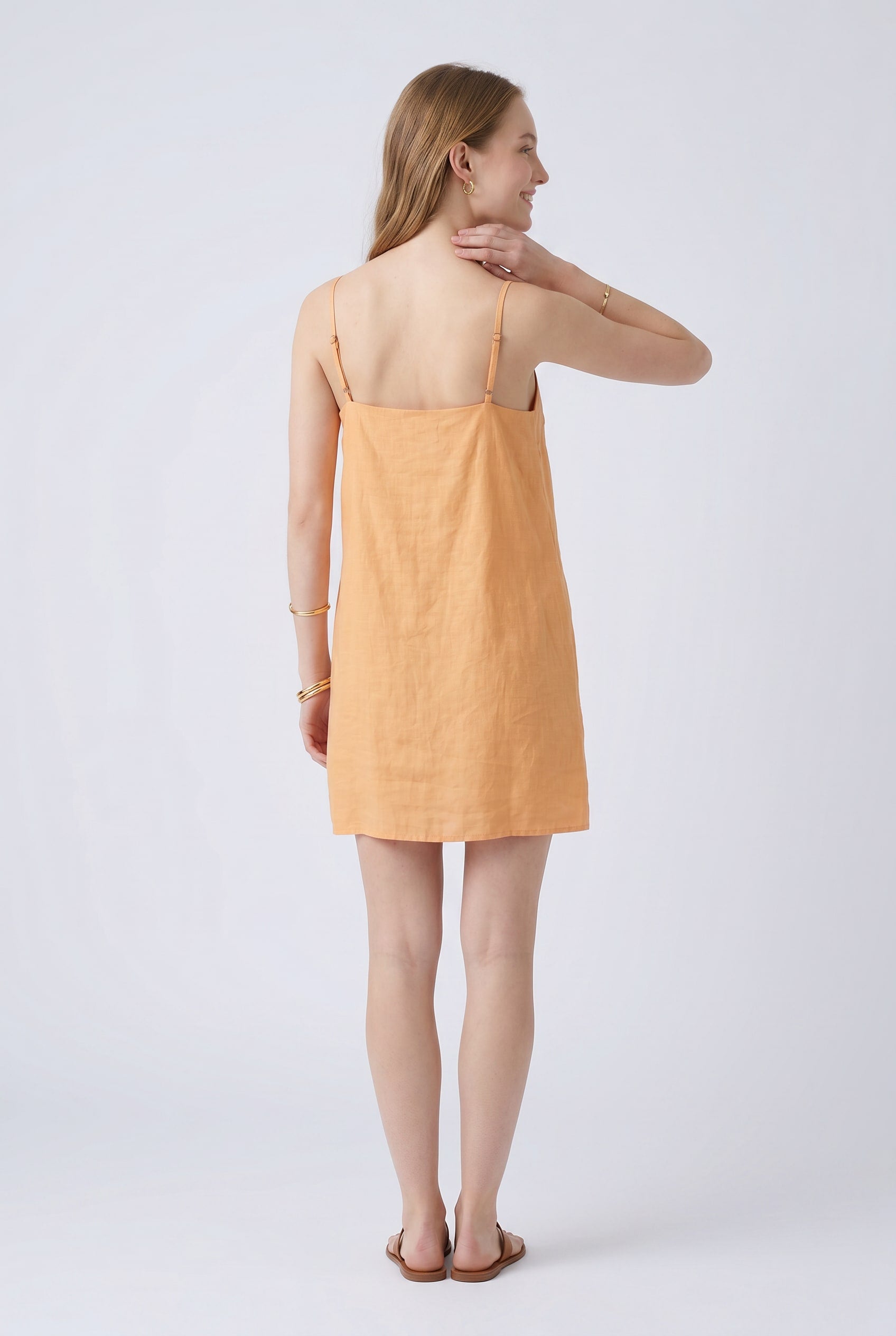 Apricot Linen Mini Slip Dress