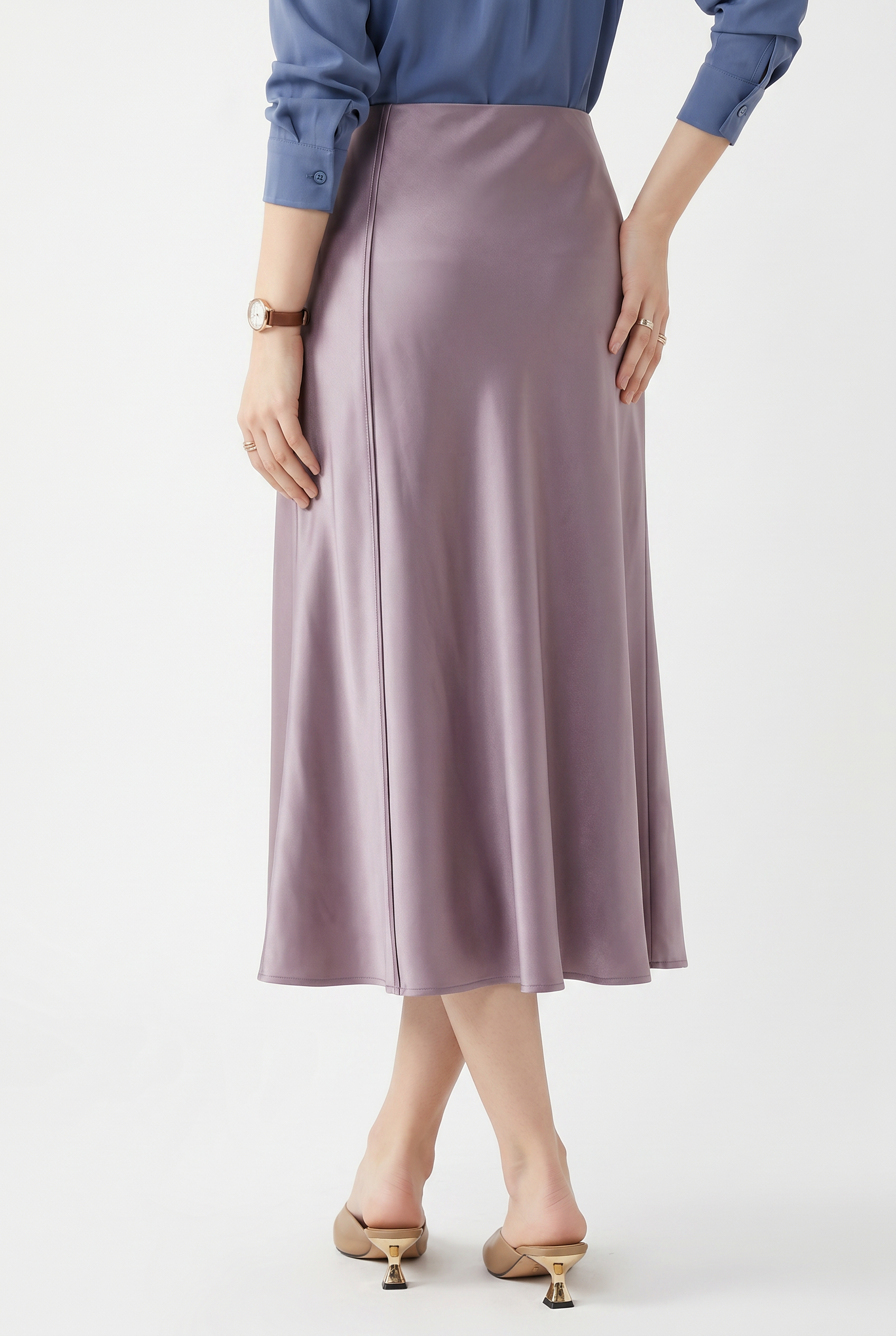 Dusty Lilac Satin Midi Skirt