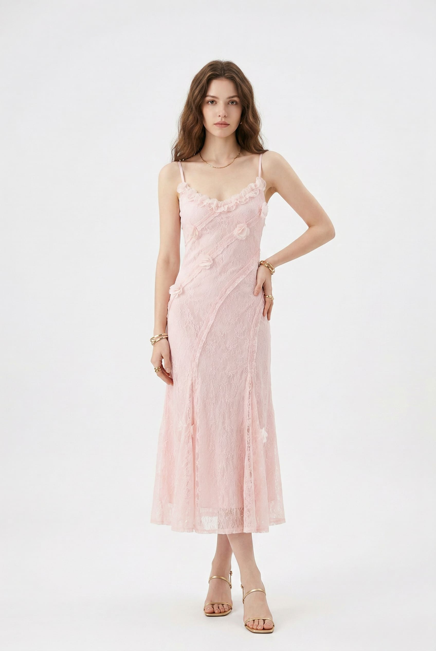 Blush Pink Lace Floral Slip Dress
