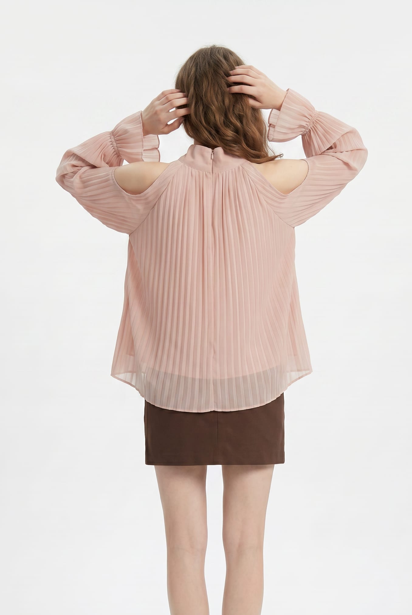 Blush Pink Pleated Cold Shoulder Blouse