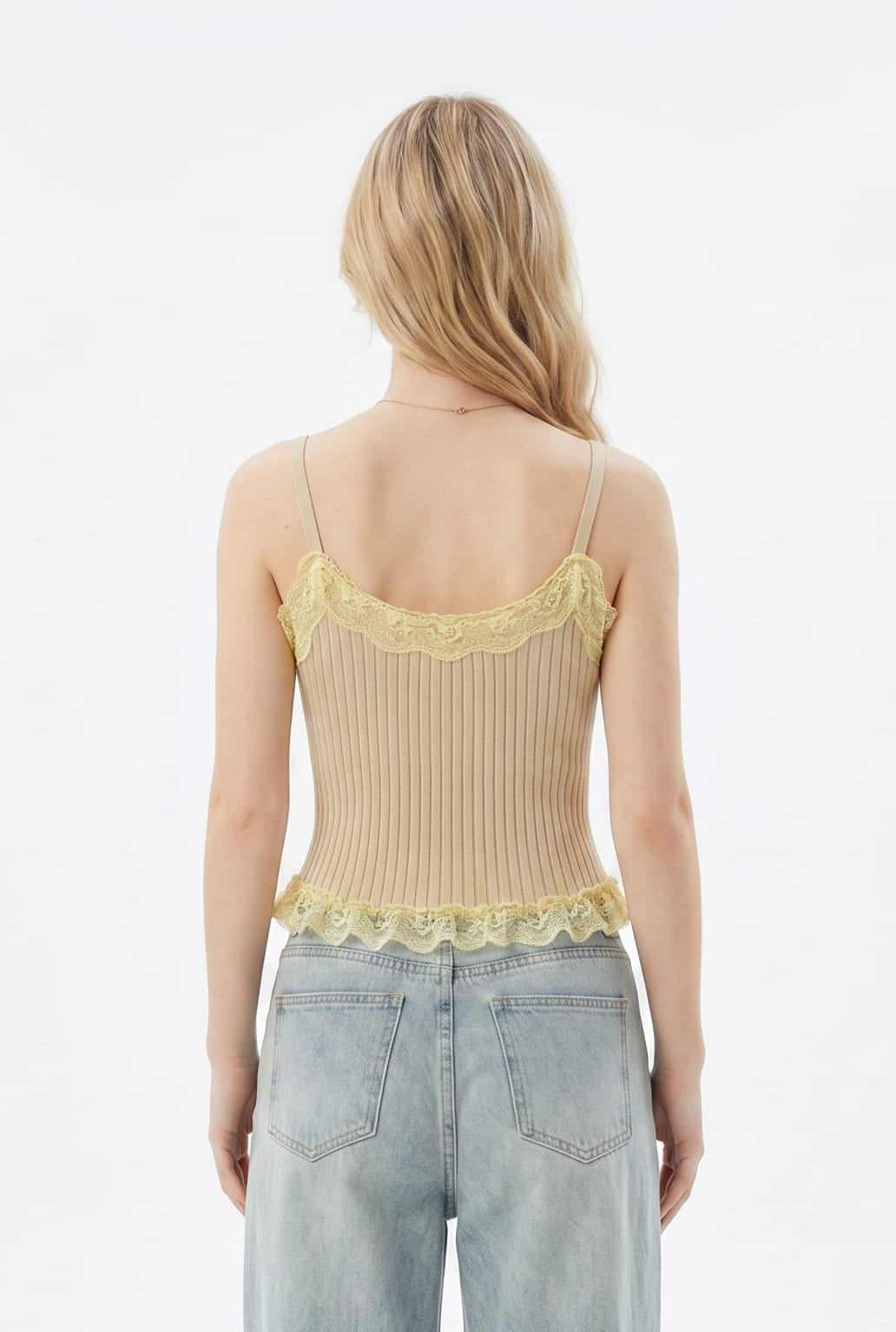 Butter Yellow Ruffle Trim Tie Top