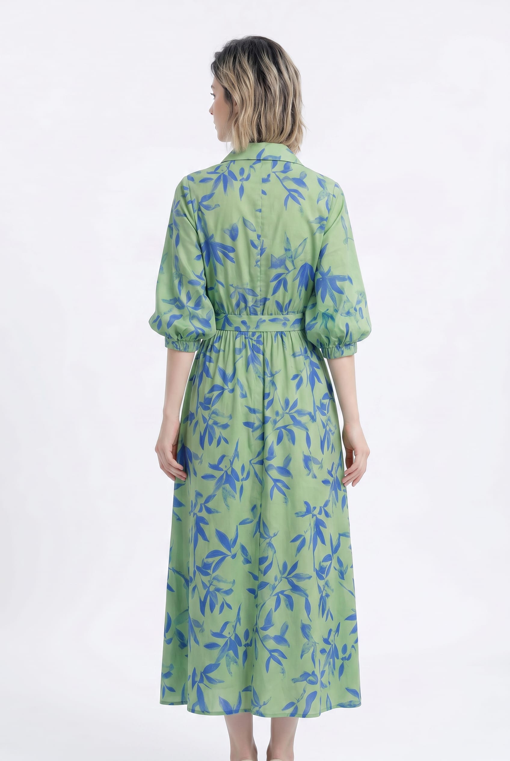 Sage Green Floral Midi Shirt Dress