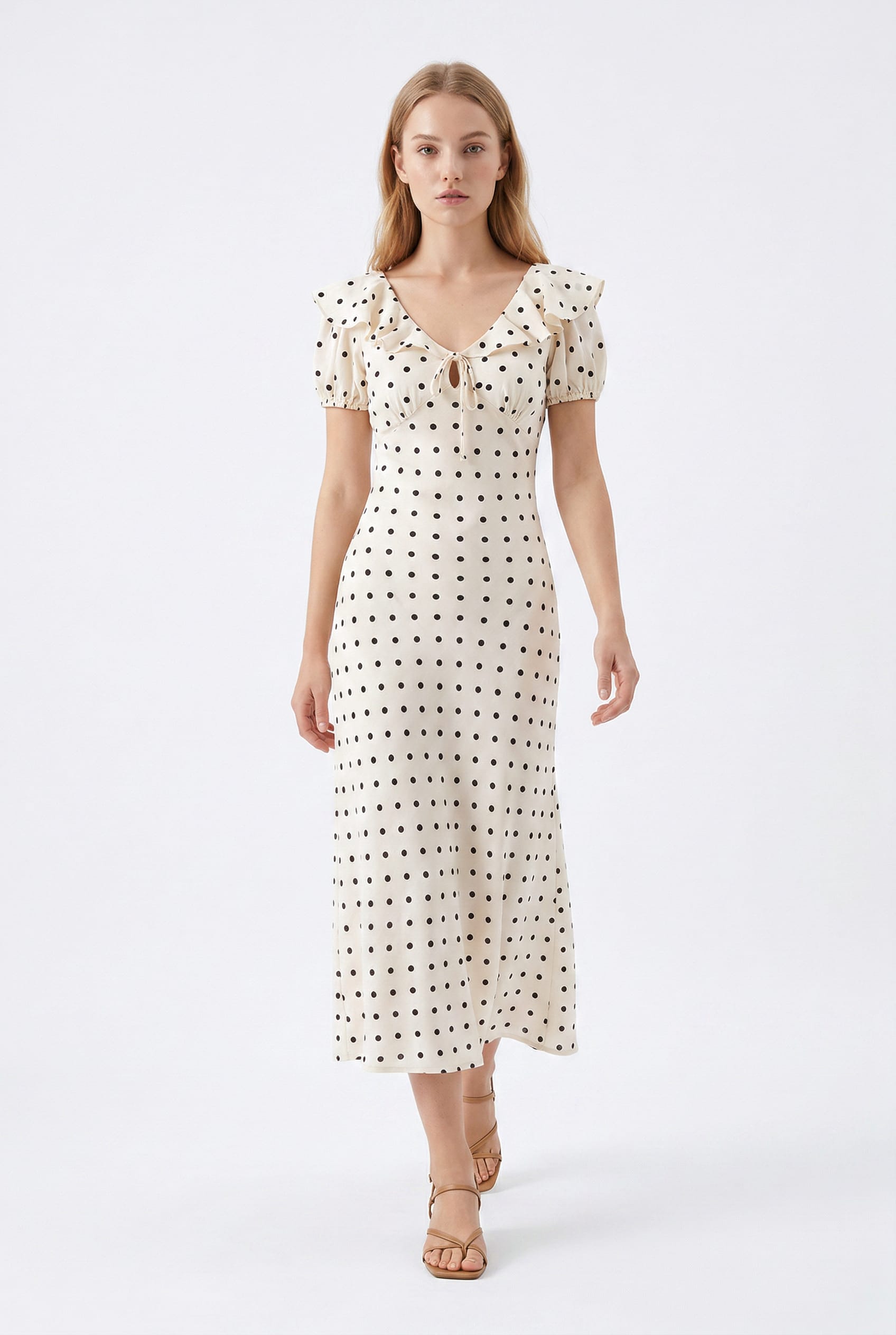 Cream Polka Dot Midi Dress