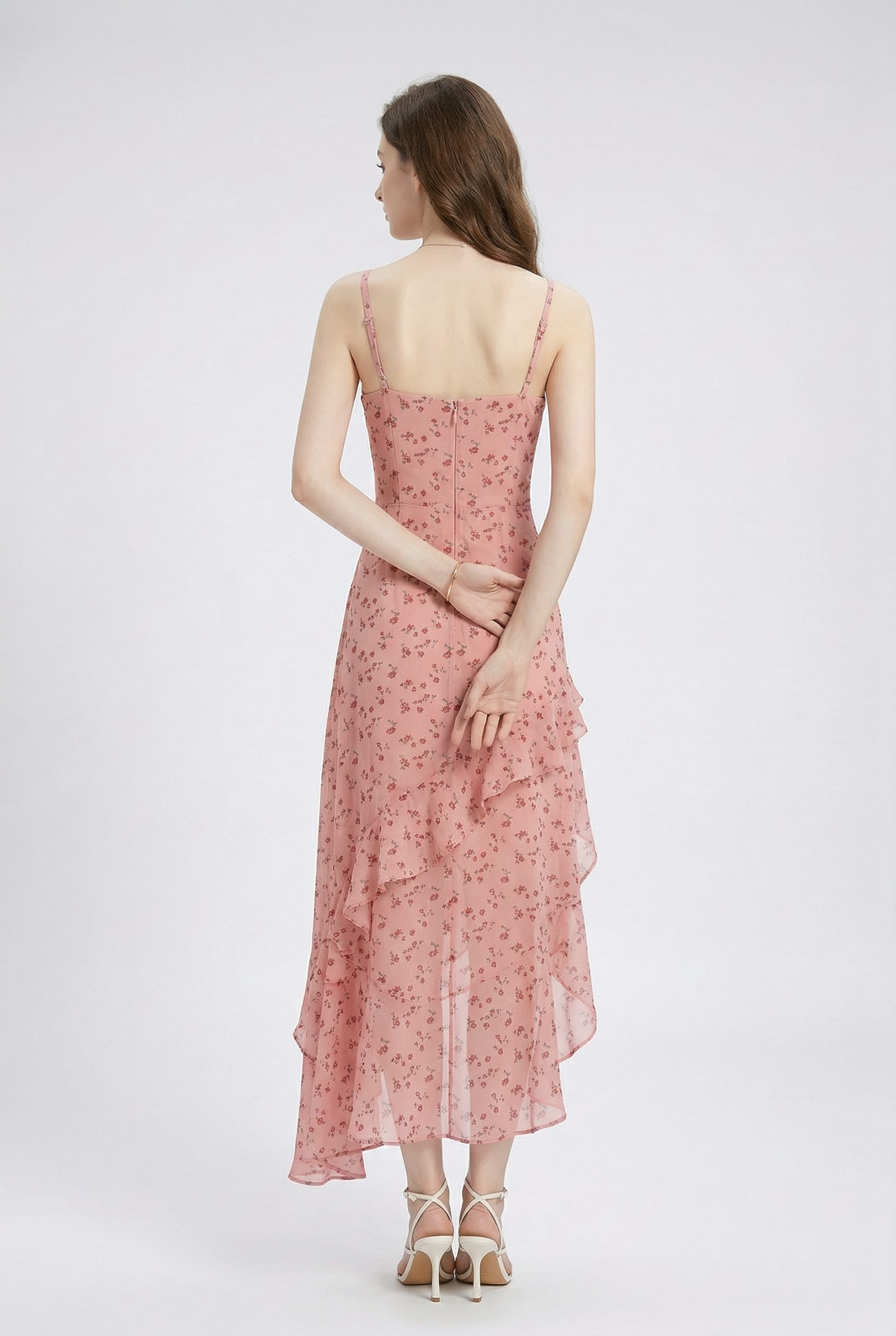 Pink Floral Ruffle Maxi Dress