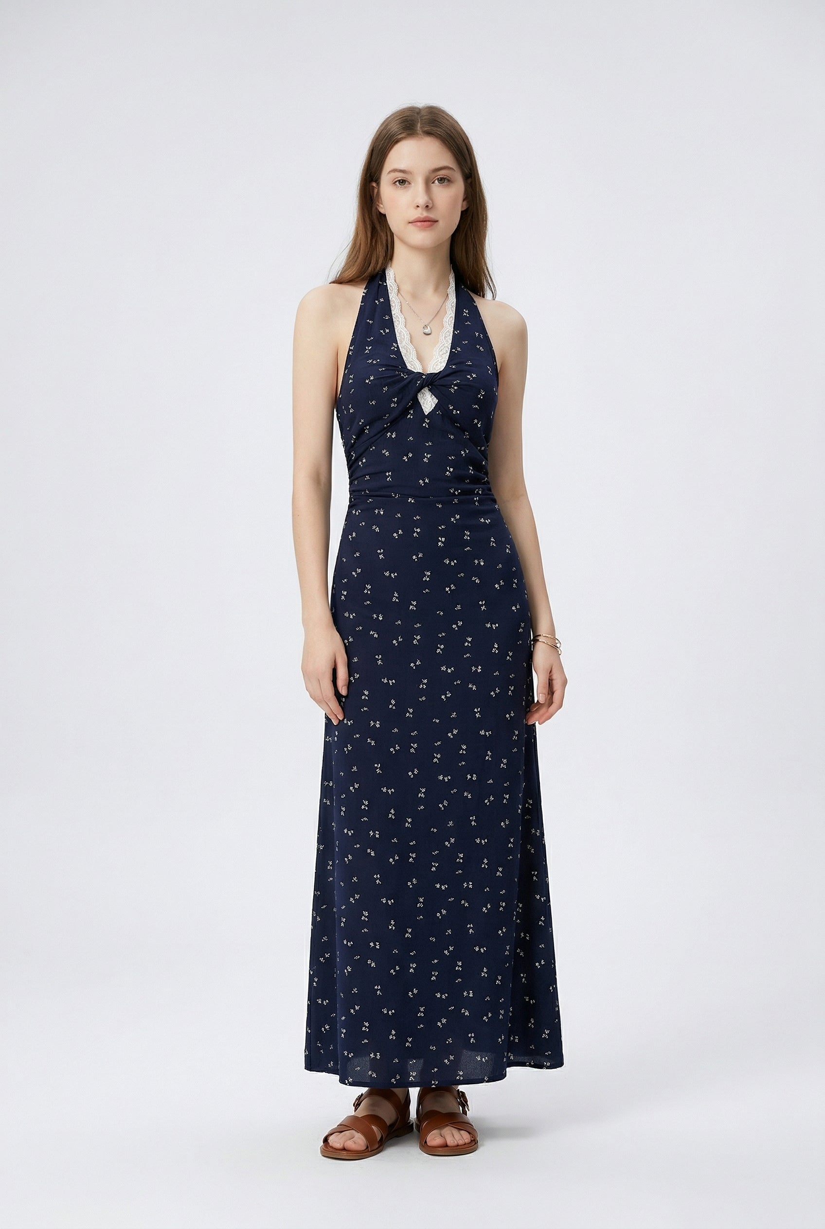 Navy Floral Halter Maxi Dress