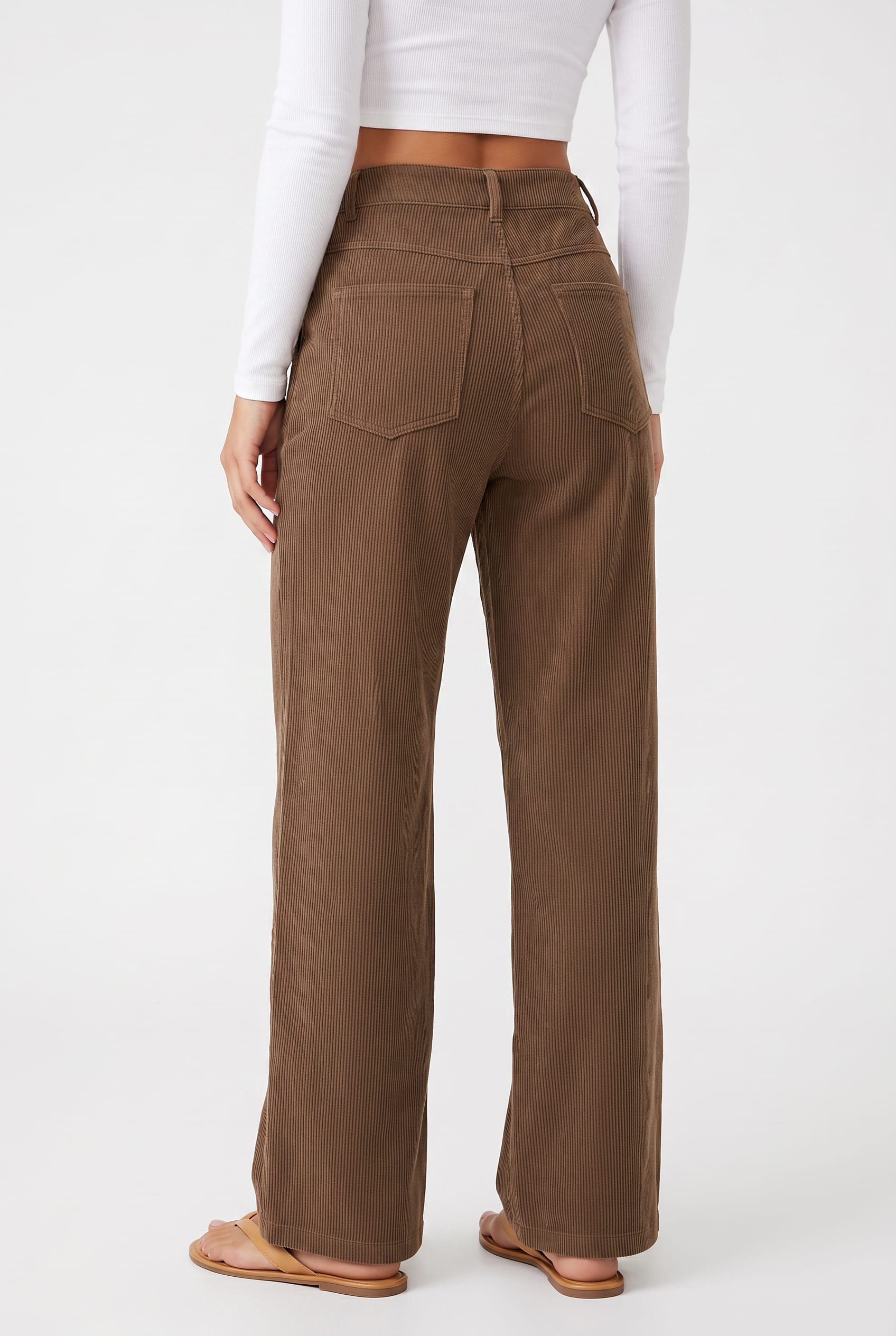 Brown Ribbed Wide Leg Trousers