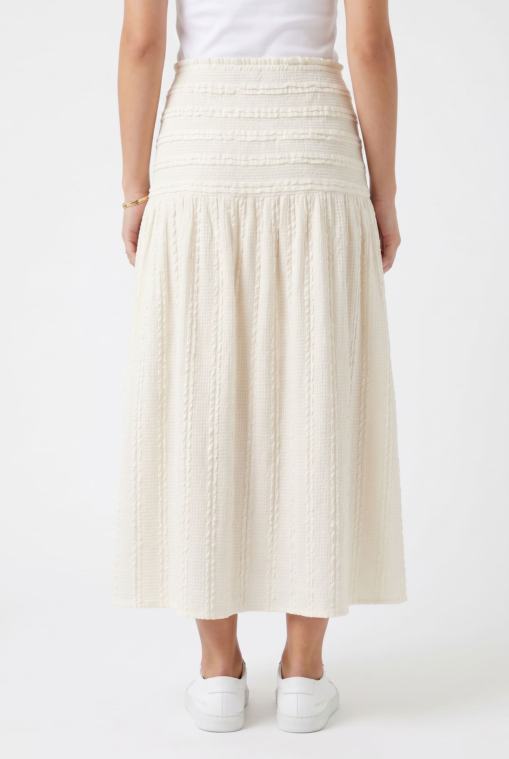 Cream Textured Smocked Maxi Skirt