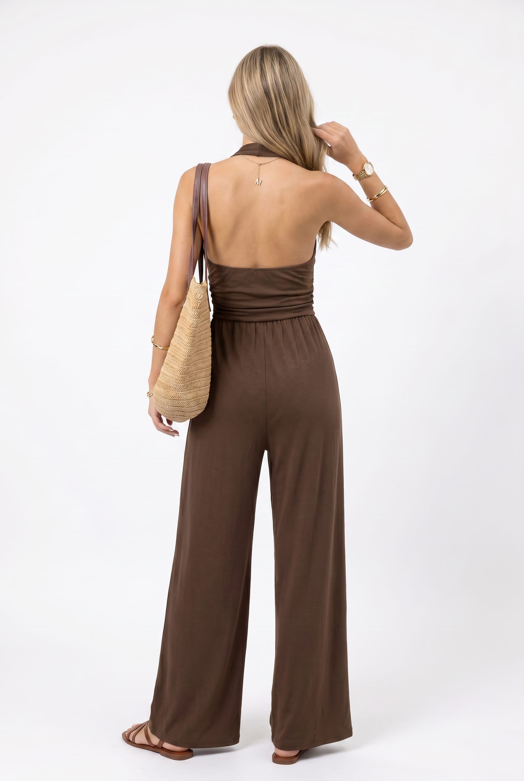 Chocolate Brown Halter Neck Jumpsuit