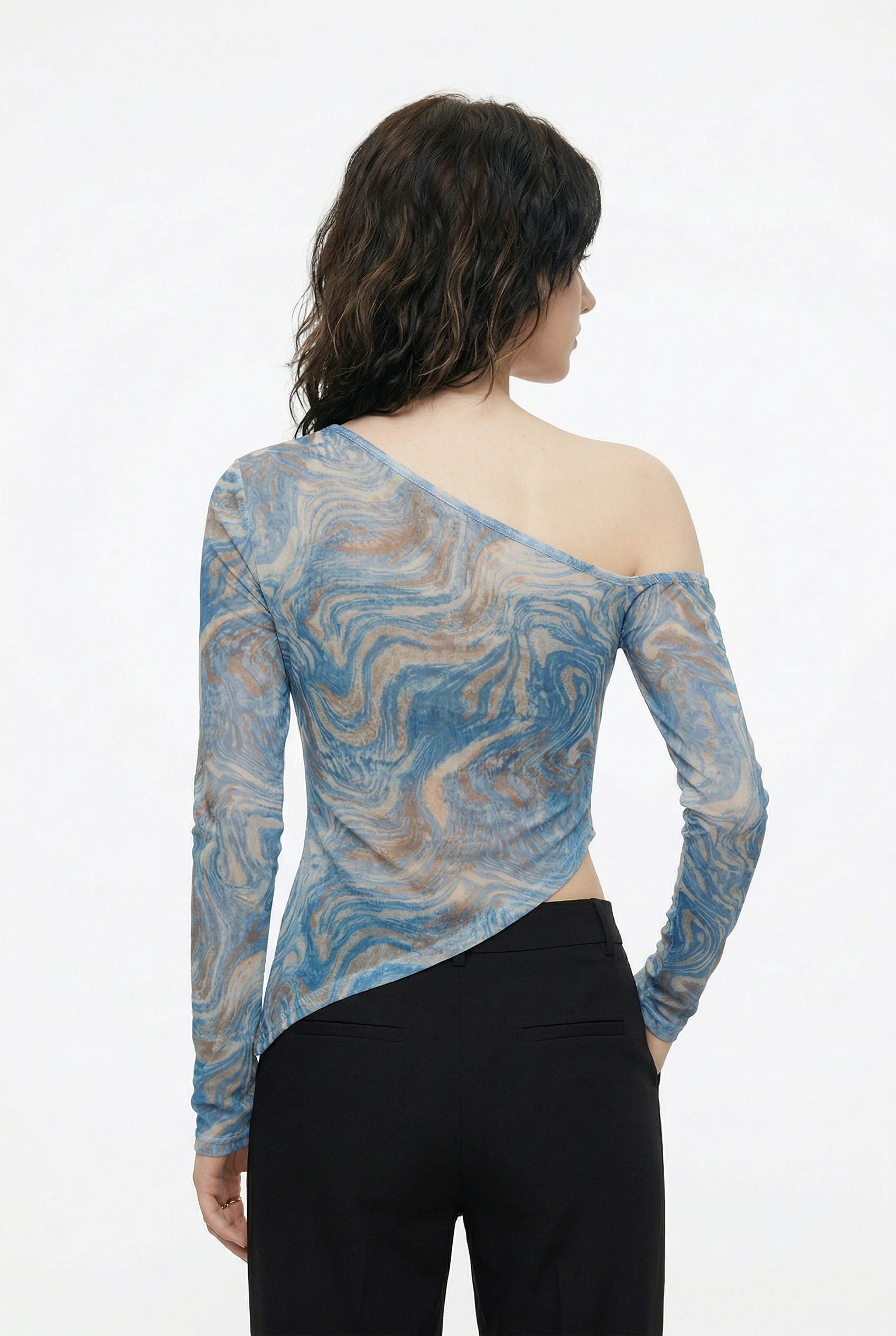 Blue Marble Print Asymmetric Top