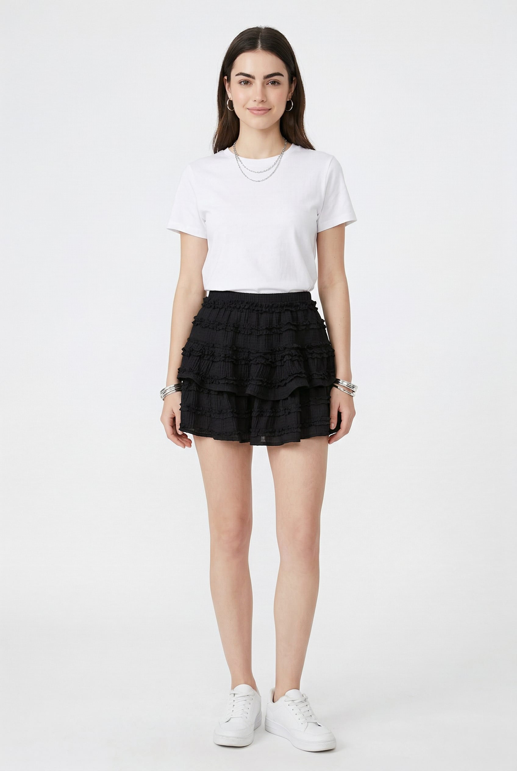 Black Tiered Ruffle Mini Skort