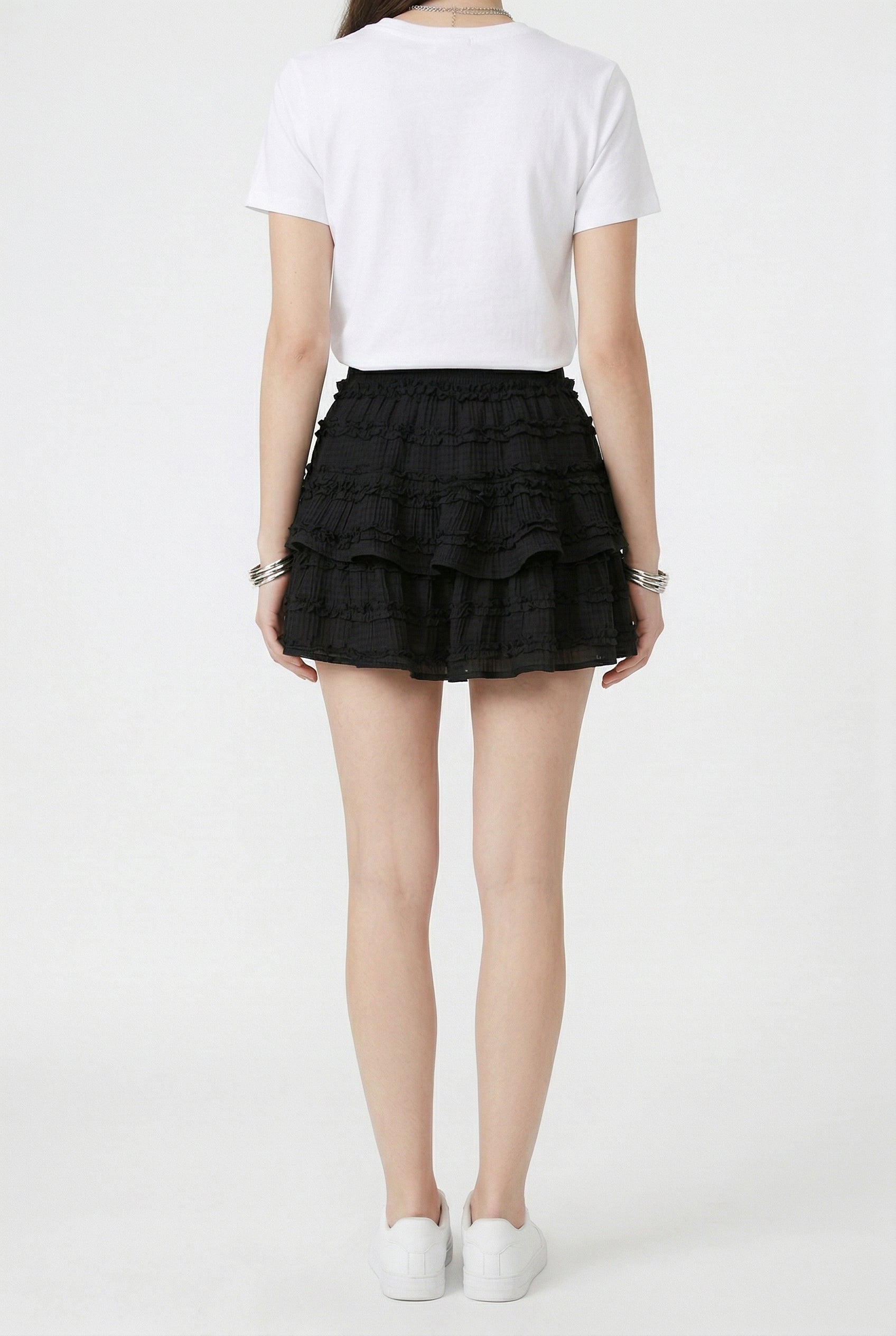 Black Tiered Ruffle Mini Skort