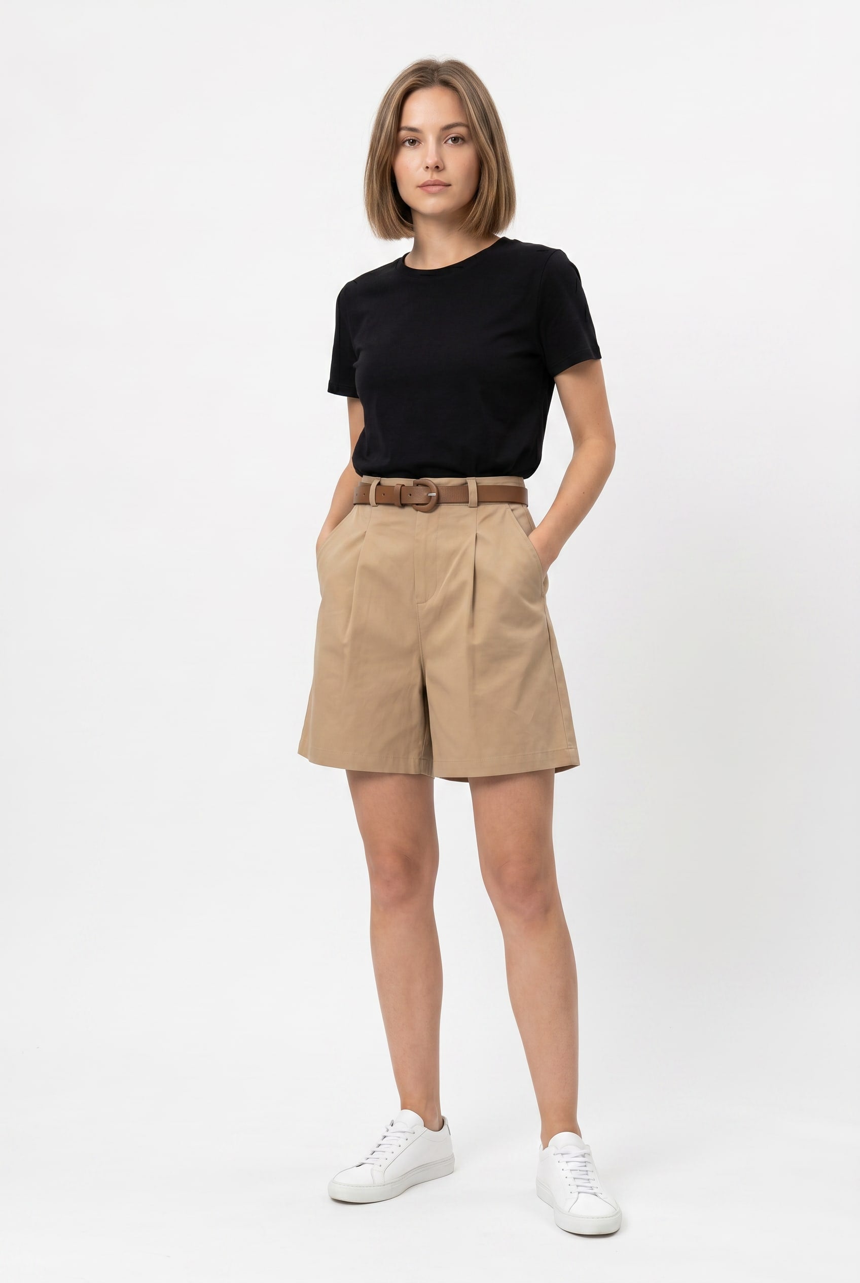 Camel Tailored Pleated Bermuda Shorts