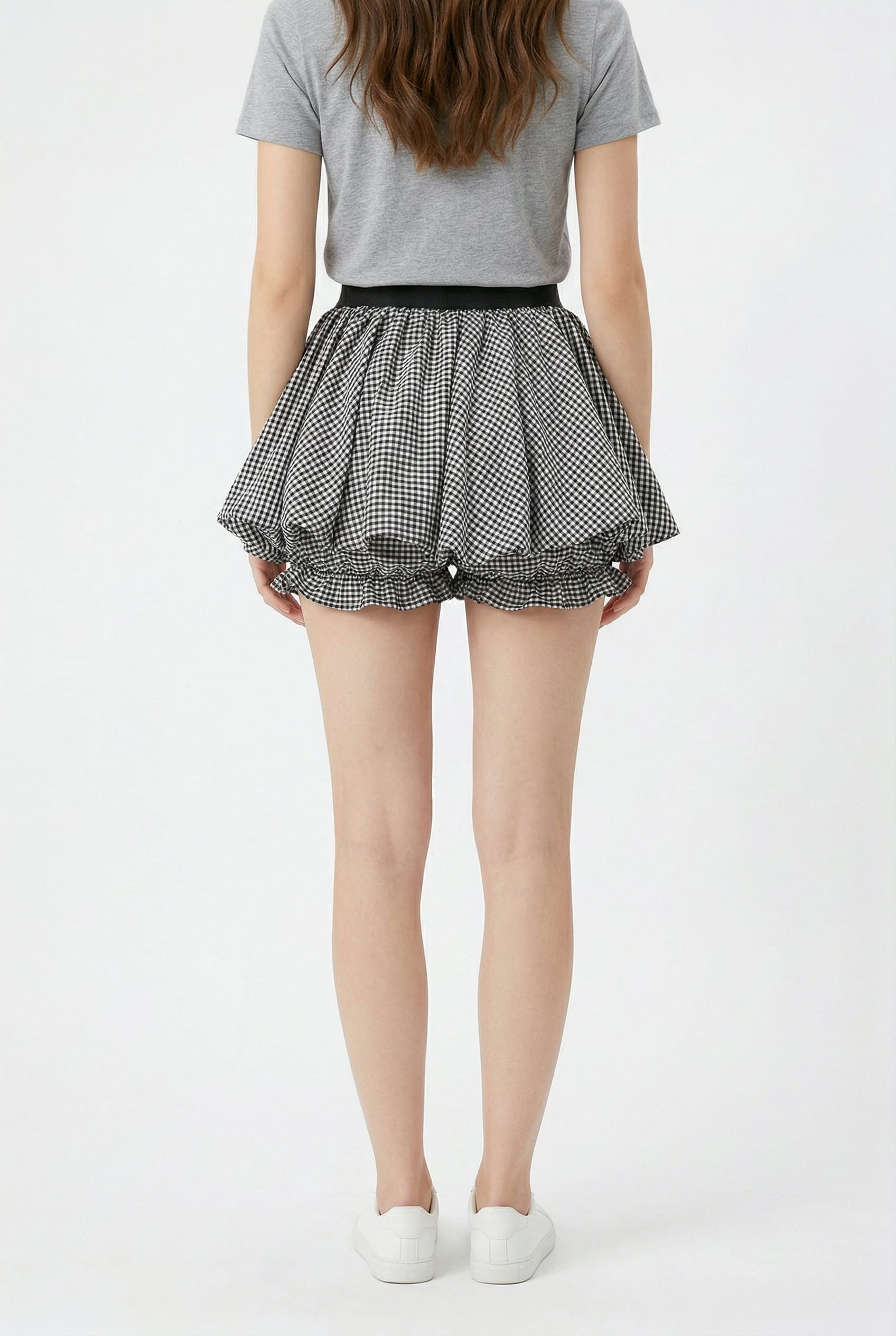 Black Gingham Ruffle Mini Skort