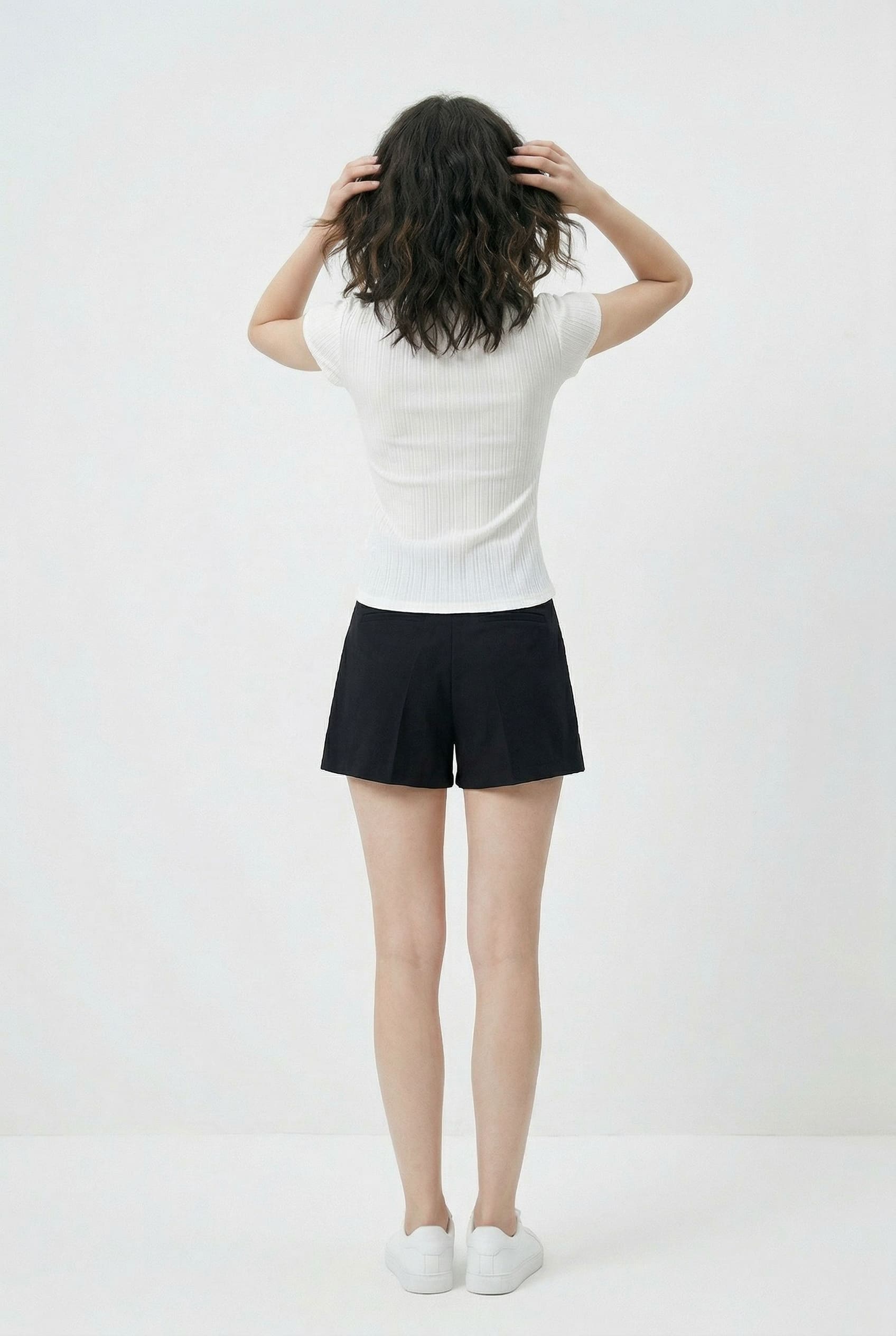 White Ribbed Tie-Neck Knit Top