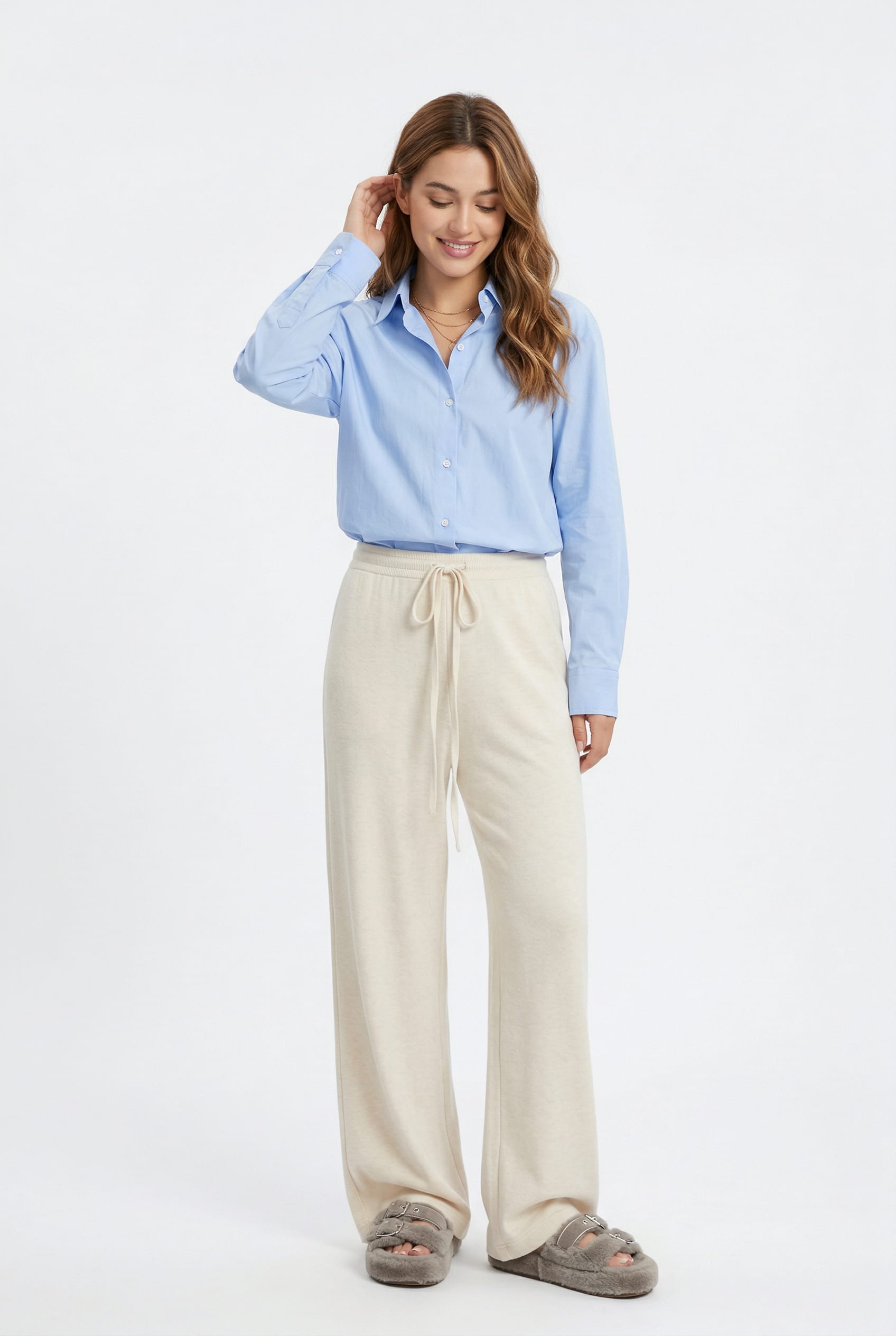 Cream Wide Leg Drawstring Trousers