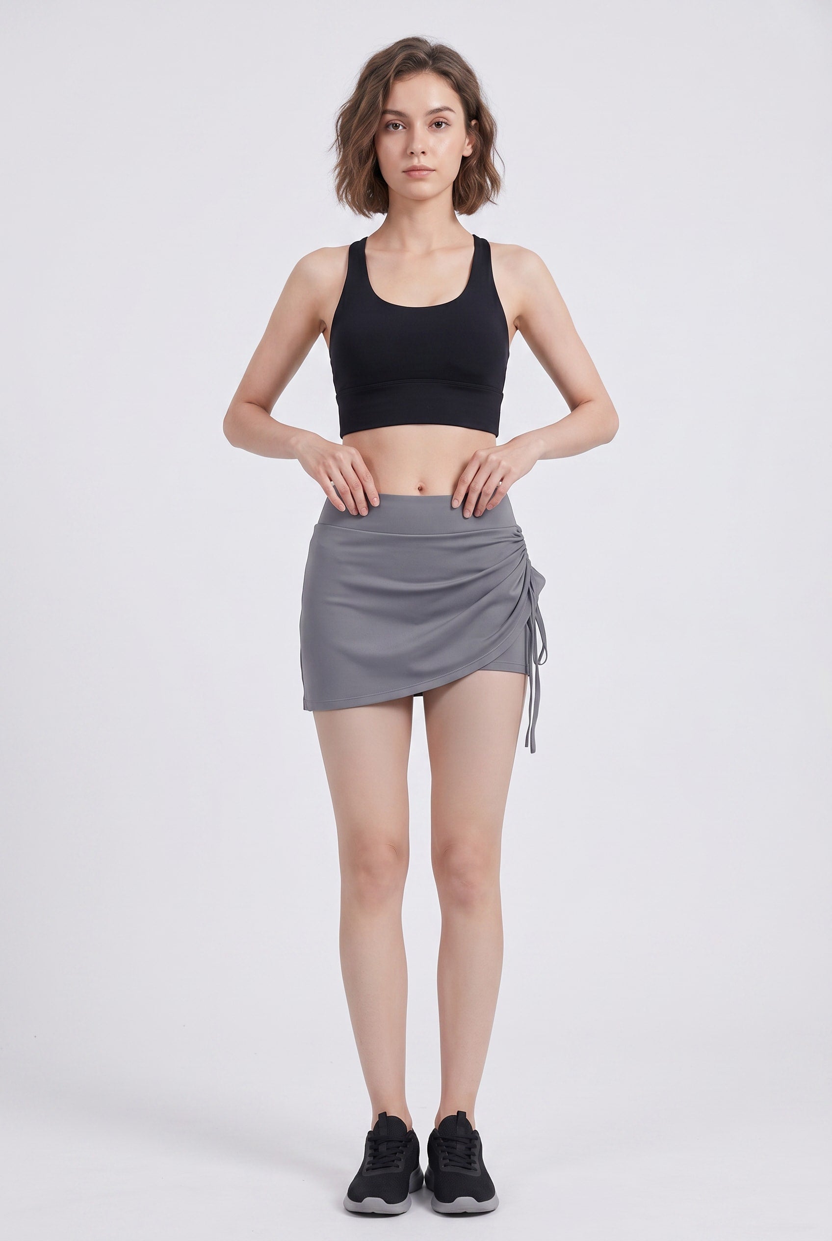 Gray Ruched Side Tie Athletic Skort