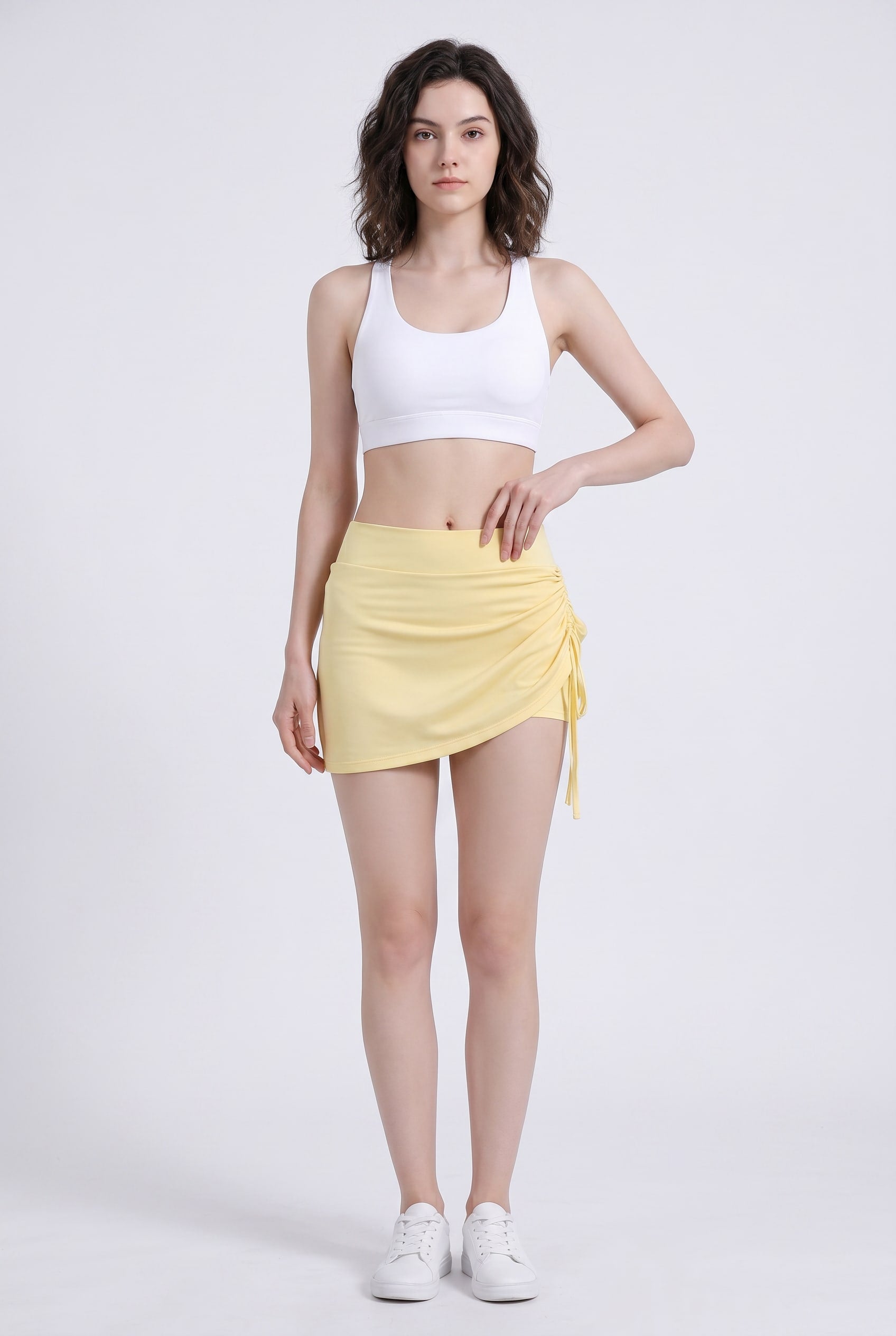 Soft Yellow Ruched Side Skort