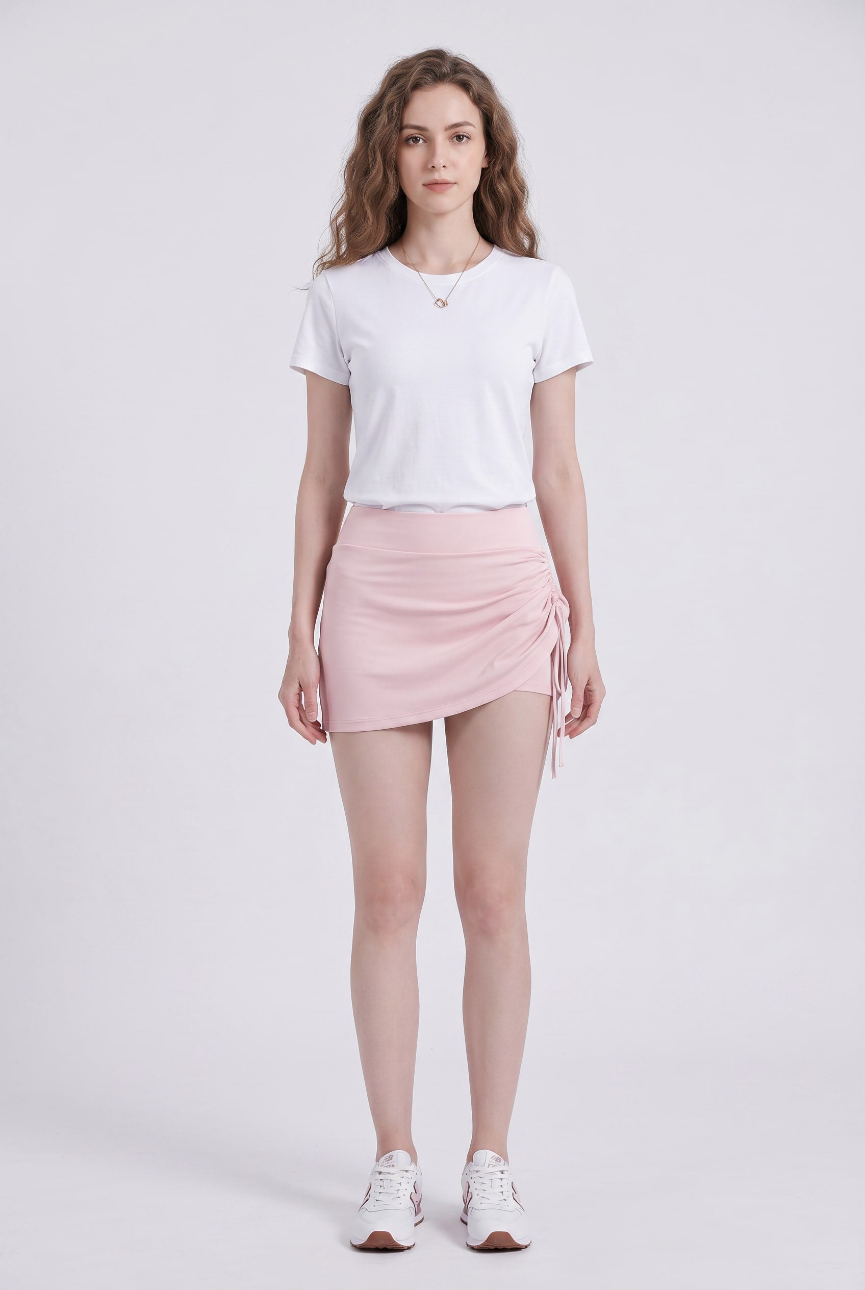 Blush Pink Ruched Tie Athletic Skort
