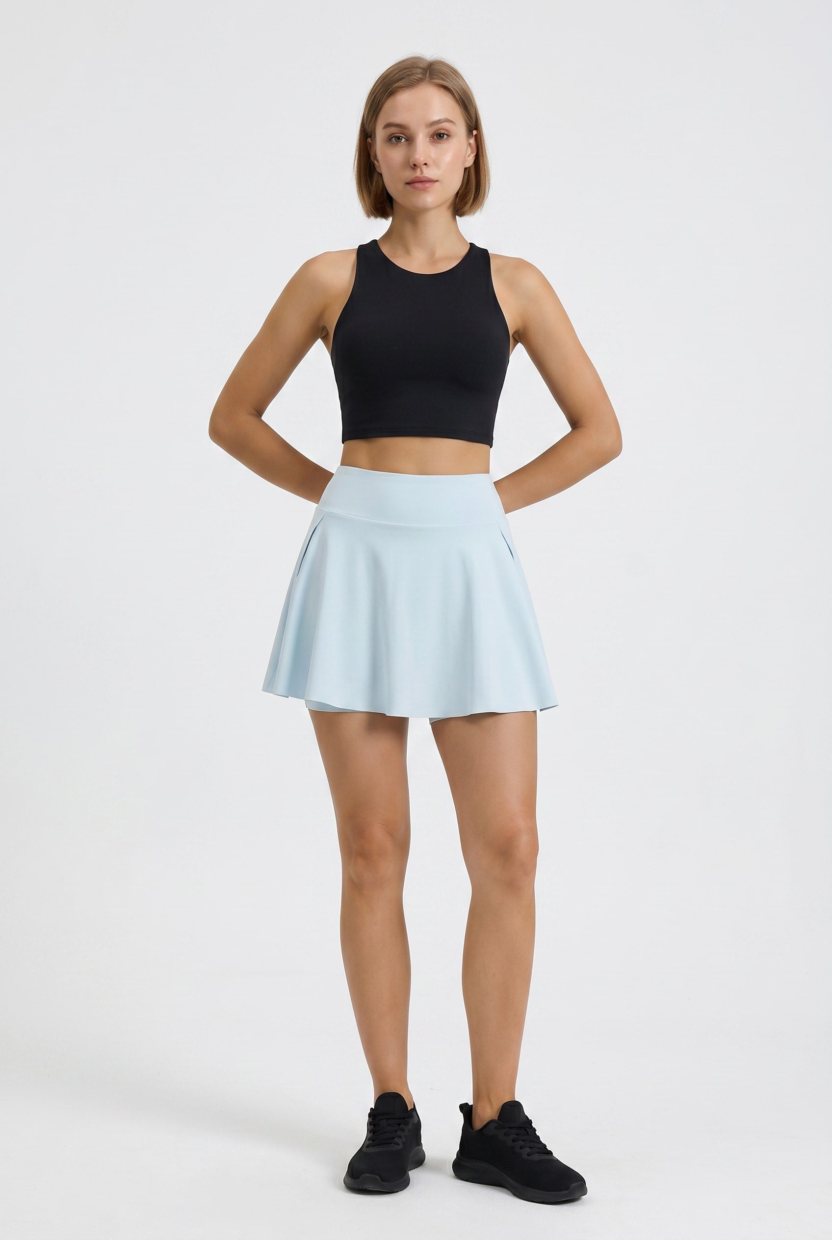 Ice Blue High-Waisted Athletic Skort