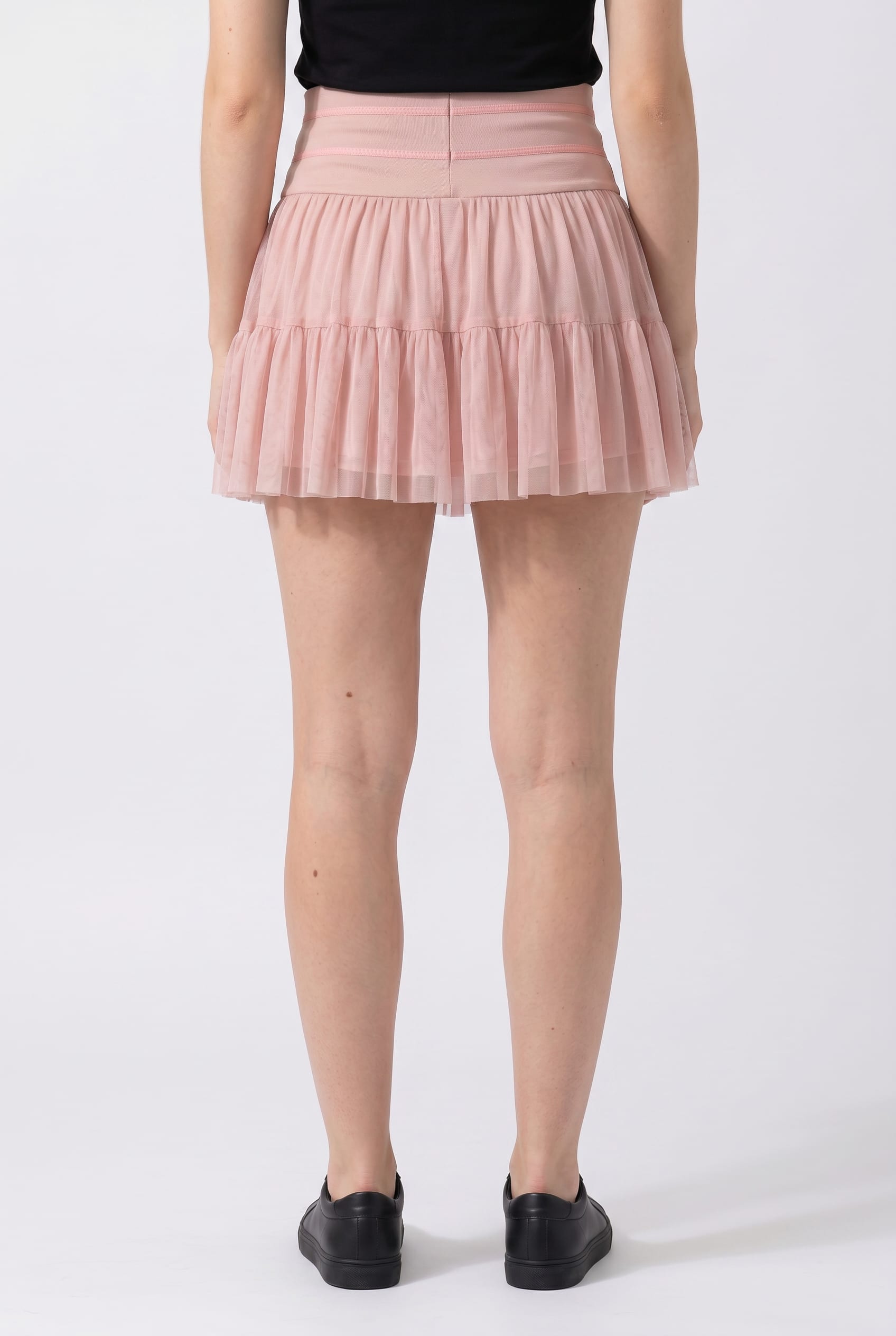 Blush Pink Tiered Mesh Mini Skirt