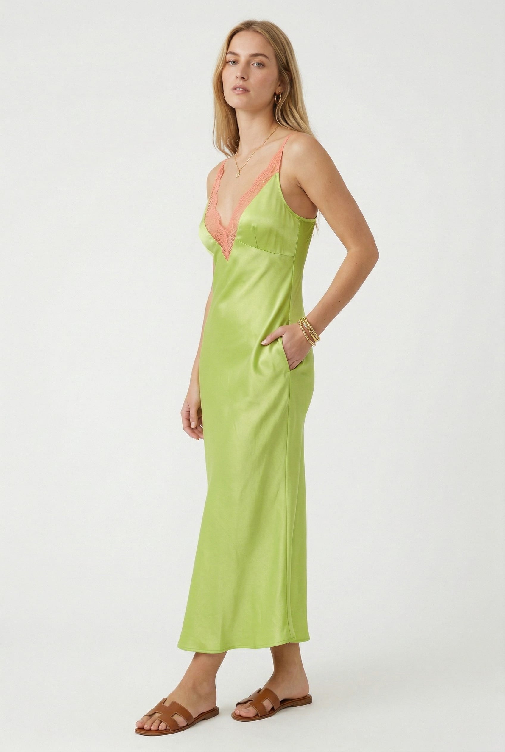 Satin Lace-Trim Slip Dress