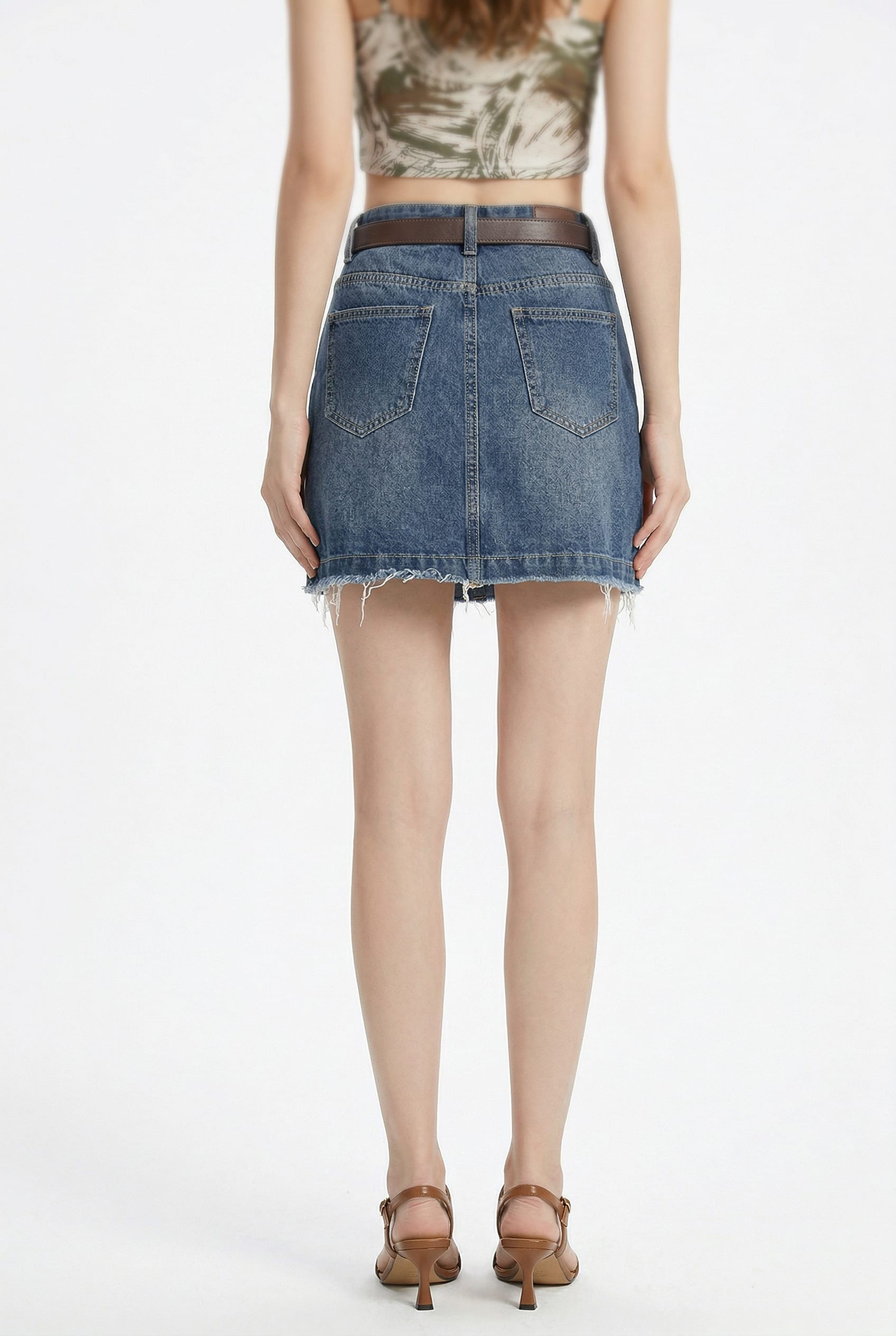 Blue Denim Frayed Mini Skirt