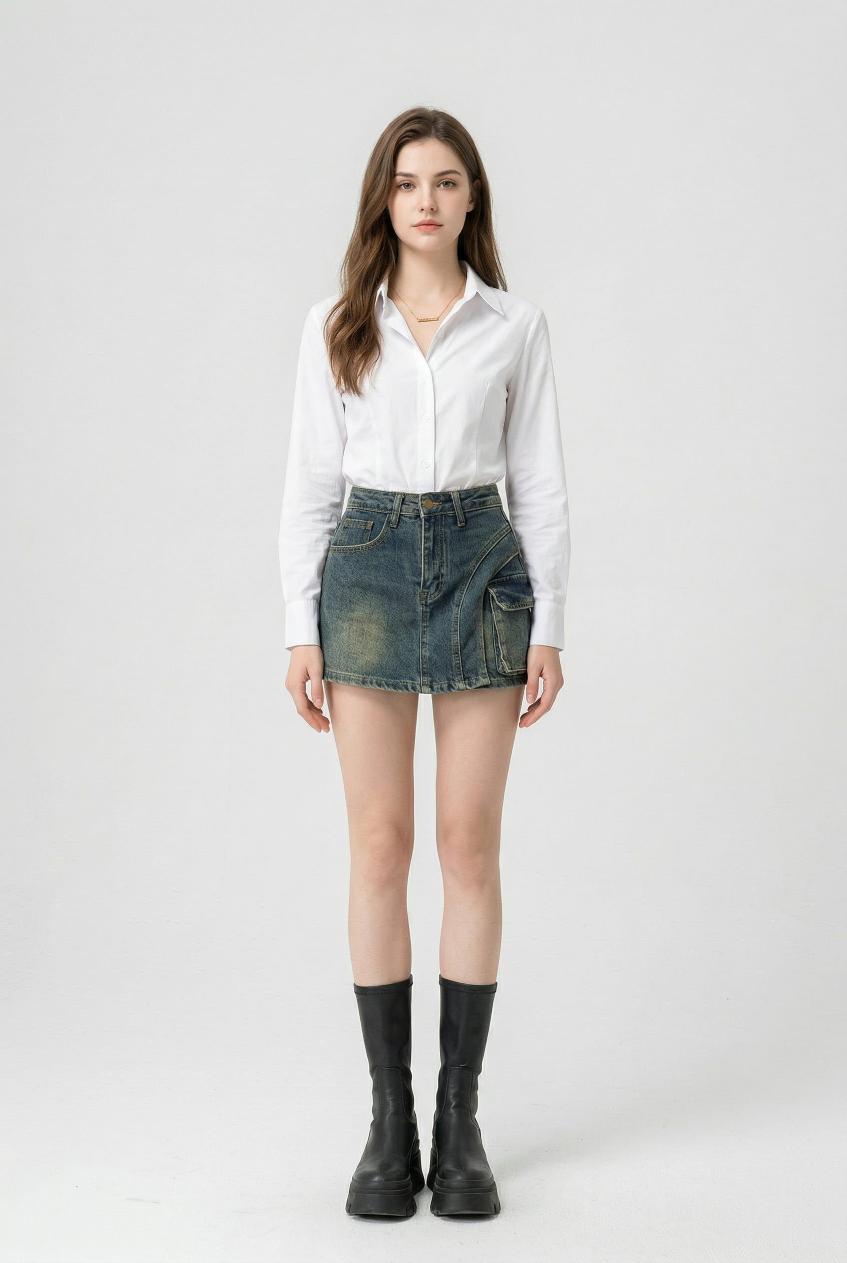 Blue Denim Mini Skirt Cargo Pocket