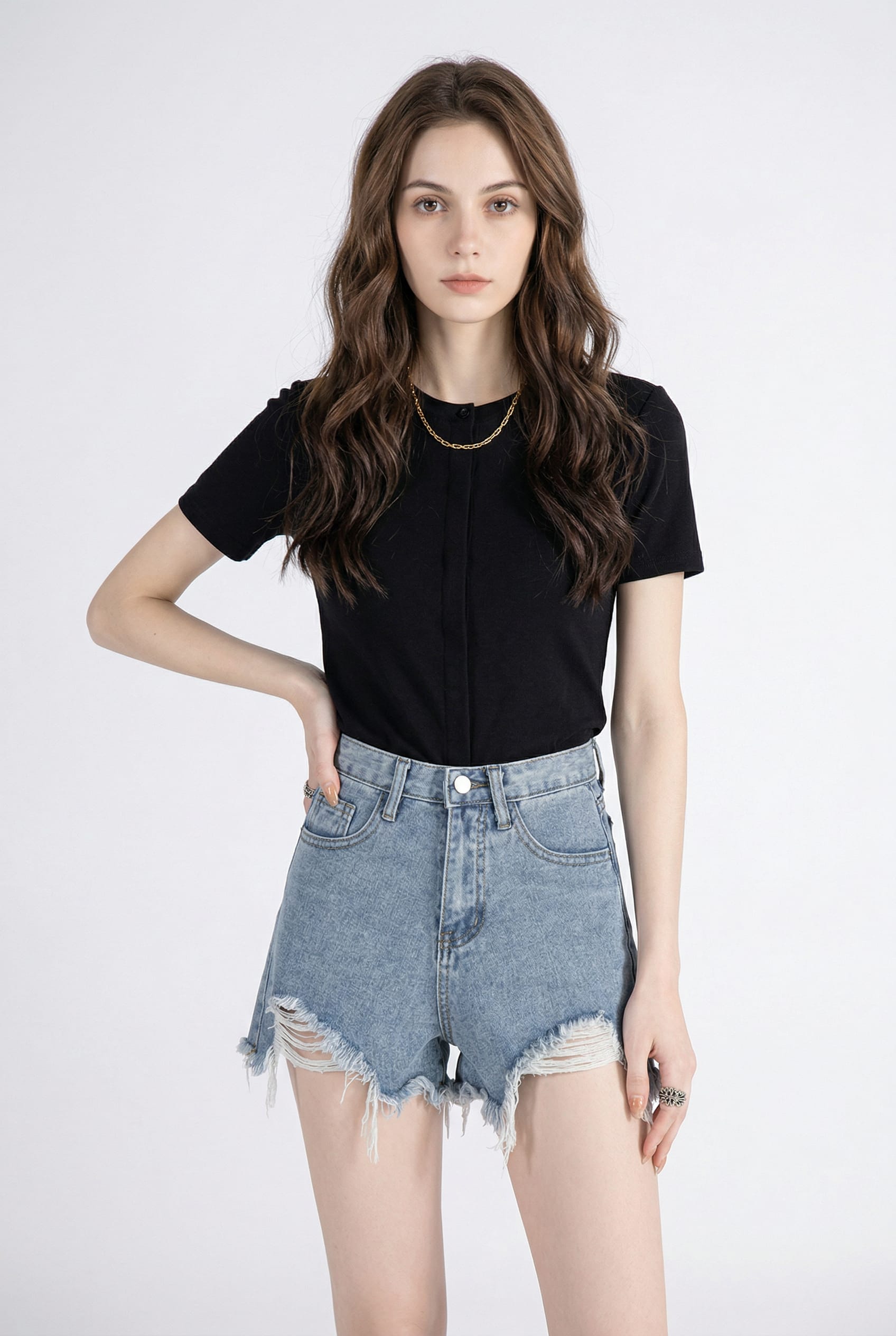 Light Wash Distressed Denim Shorts