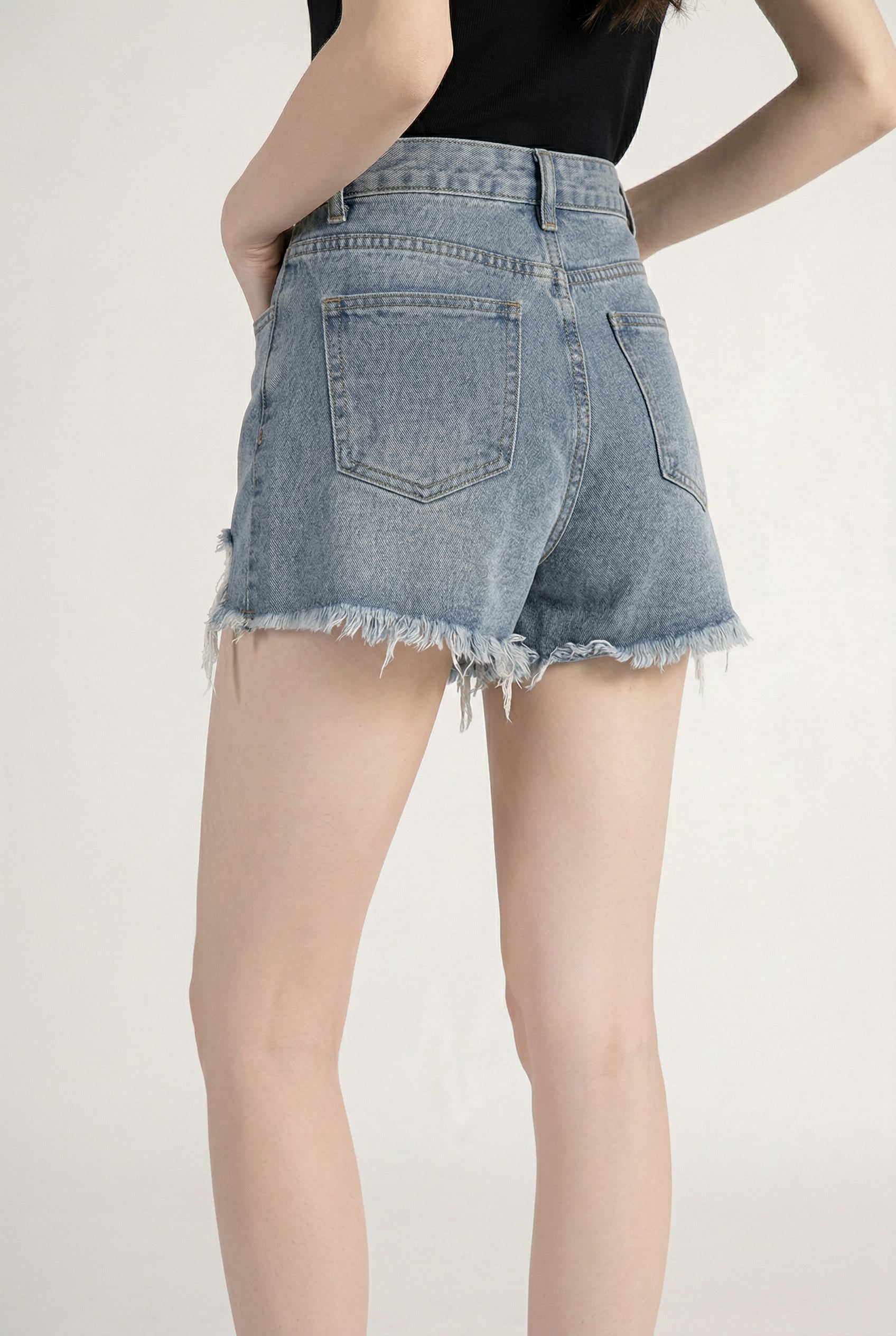 Light Wash Distressed Denim Shorts