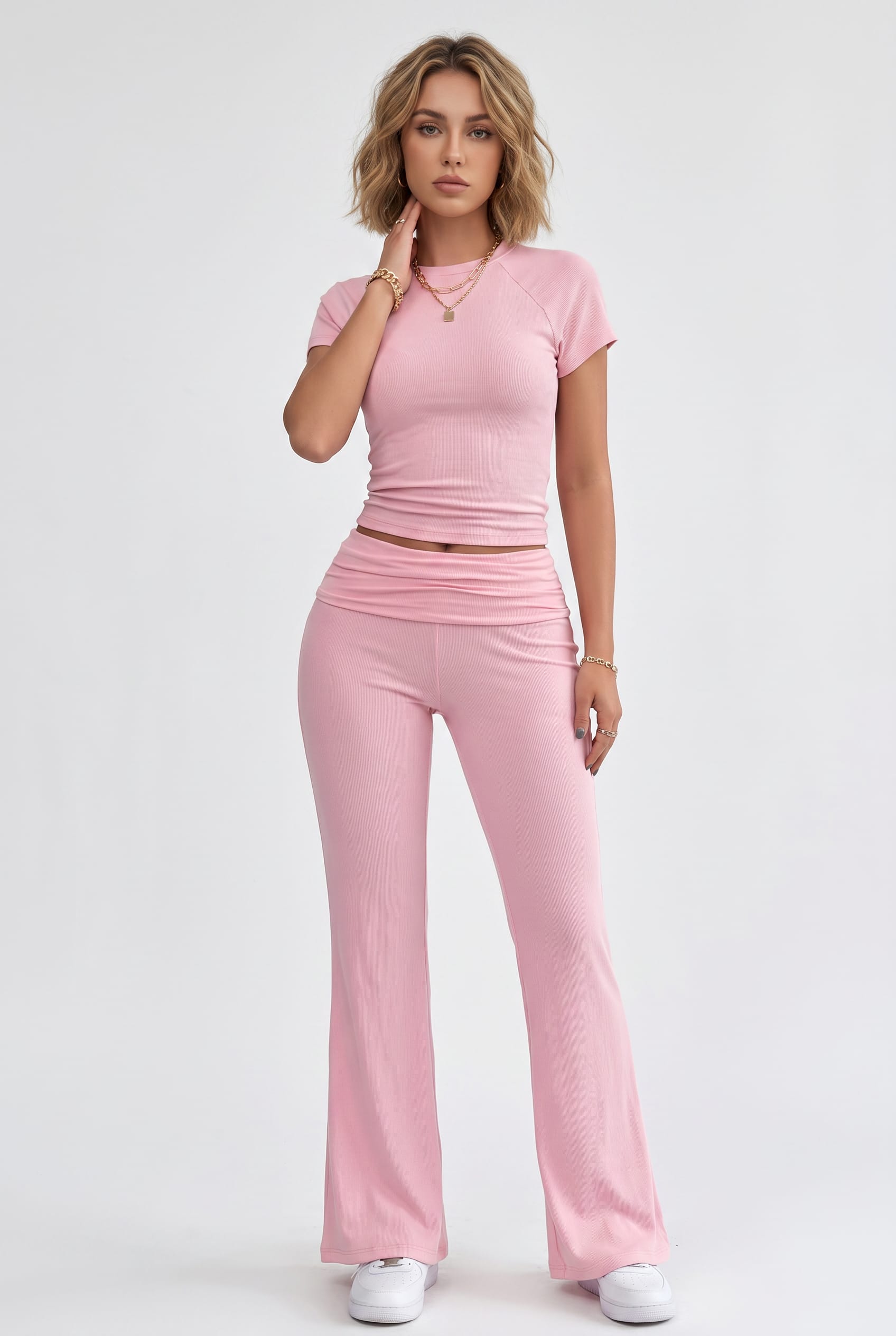 Blush Pink Ribbed Activewear Set