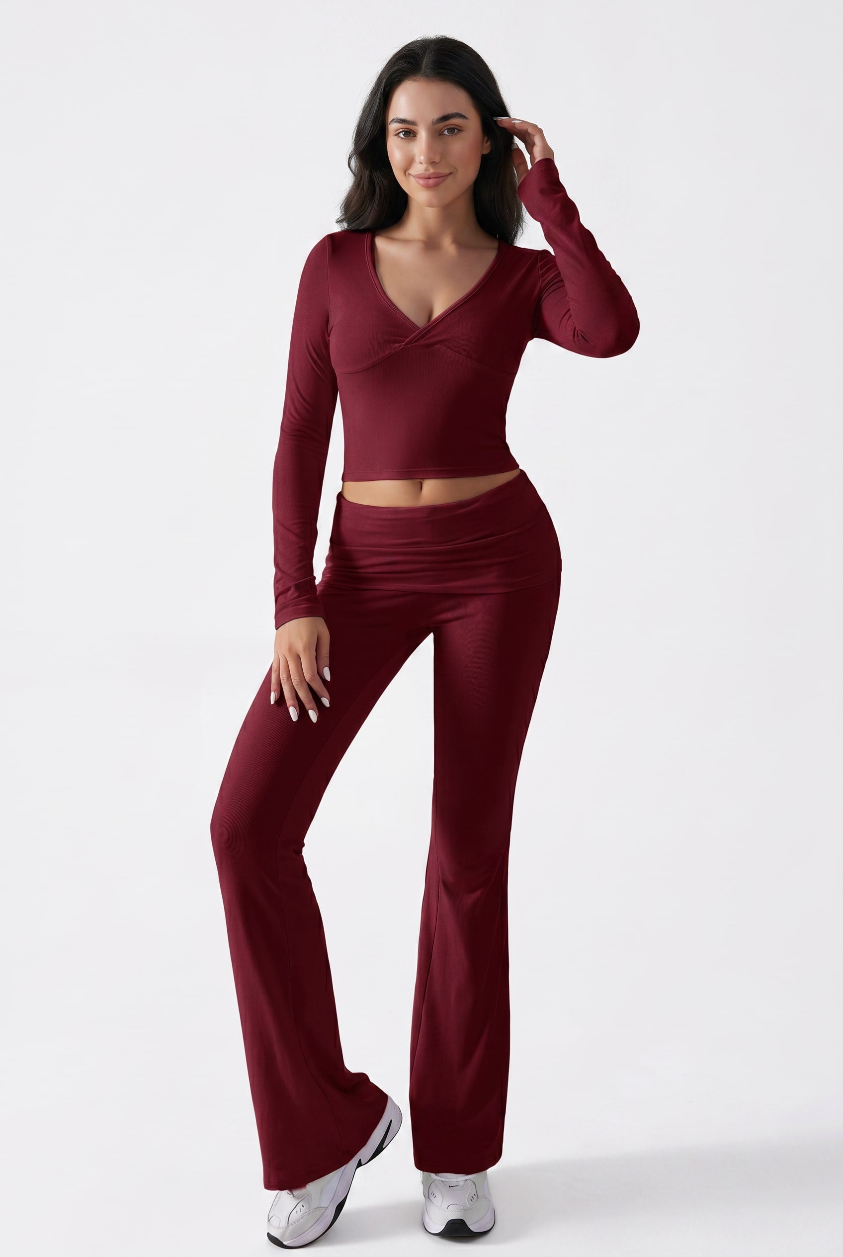 Burgundy Wrap Front Activewear Set