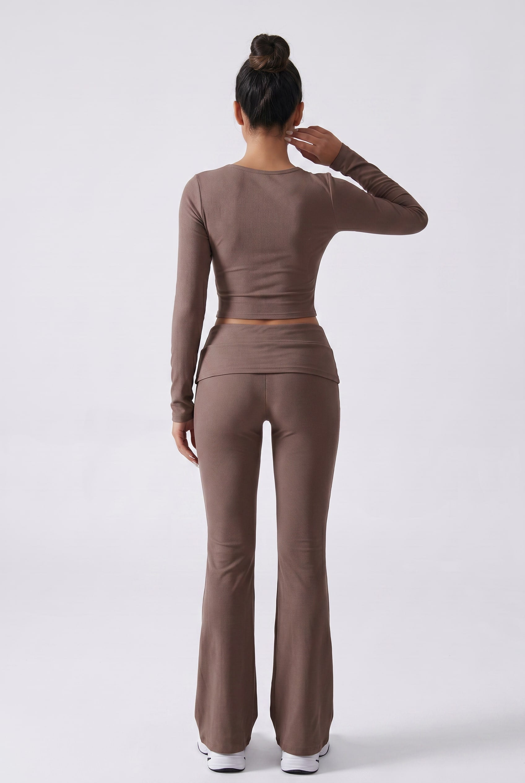 Cocoa Brown Cropped Top Flare Set
