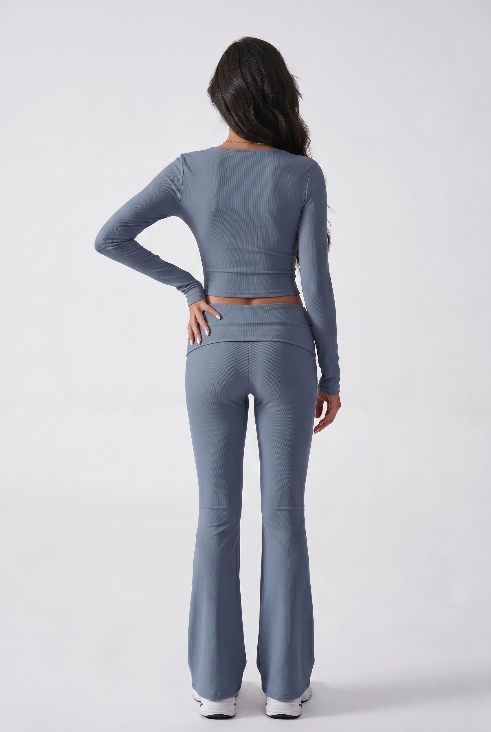 Dusty Blue Crop Top Flare Set